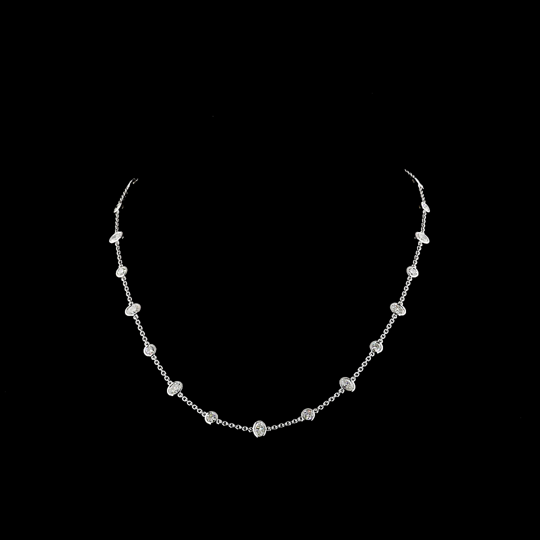 Lab-Grown 4.26 Carat Oval E-VS2 Diamond 14K White Gold Station Necklace