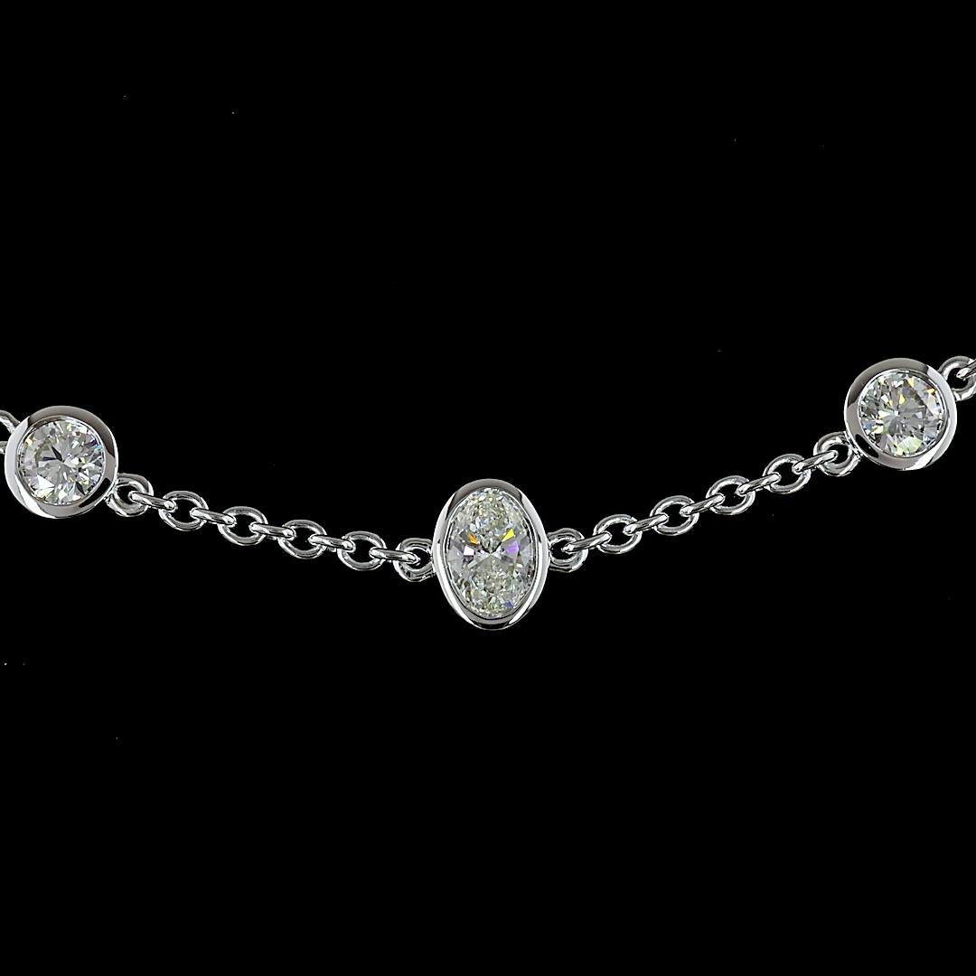 Lab-Grown 4.26 Carat Oval E-VS2 Diamond 14K White Gold Station Necklace