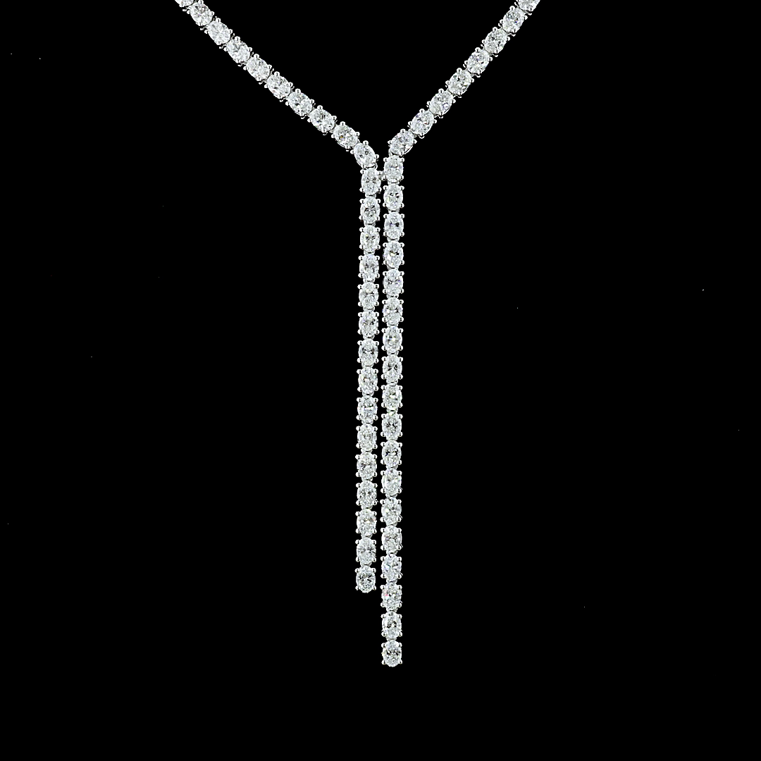 Lab-Grown 13.74 Carat Oval E-VS2 Diamond 14K White Gold Lariat Necklace