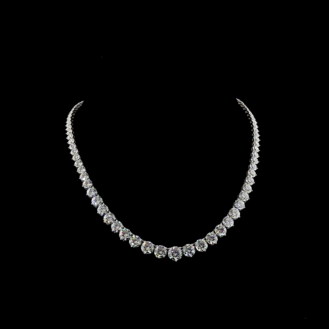Lab-Grown 40 Carat Round E-VS1 Diamond 14K White Gold Riviera Necklace