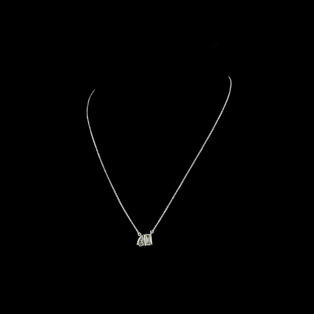 Lab-Grown 1.68 Carat MIX I-VS1 Diamond 14K White Gold Toi Et Moi Pendant