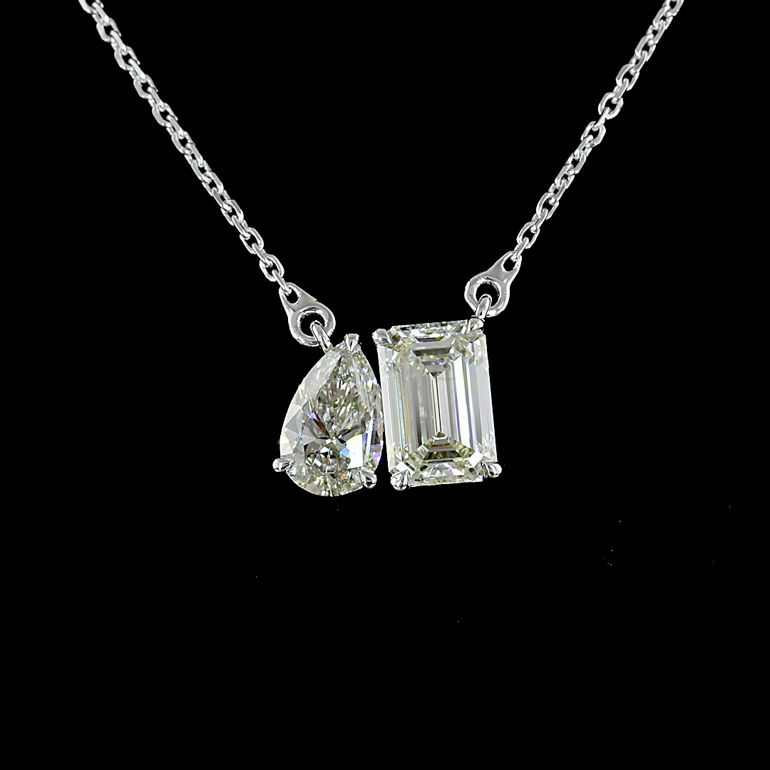 Lab-Grown 1.68 Carat MIX I-VS1 Diamond 14K White Gold Toi Et Moi Pendant