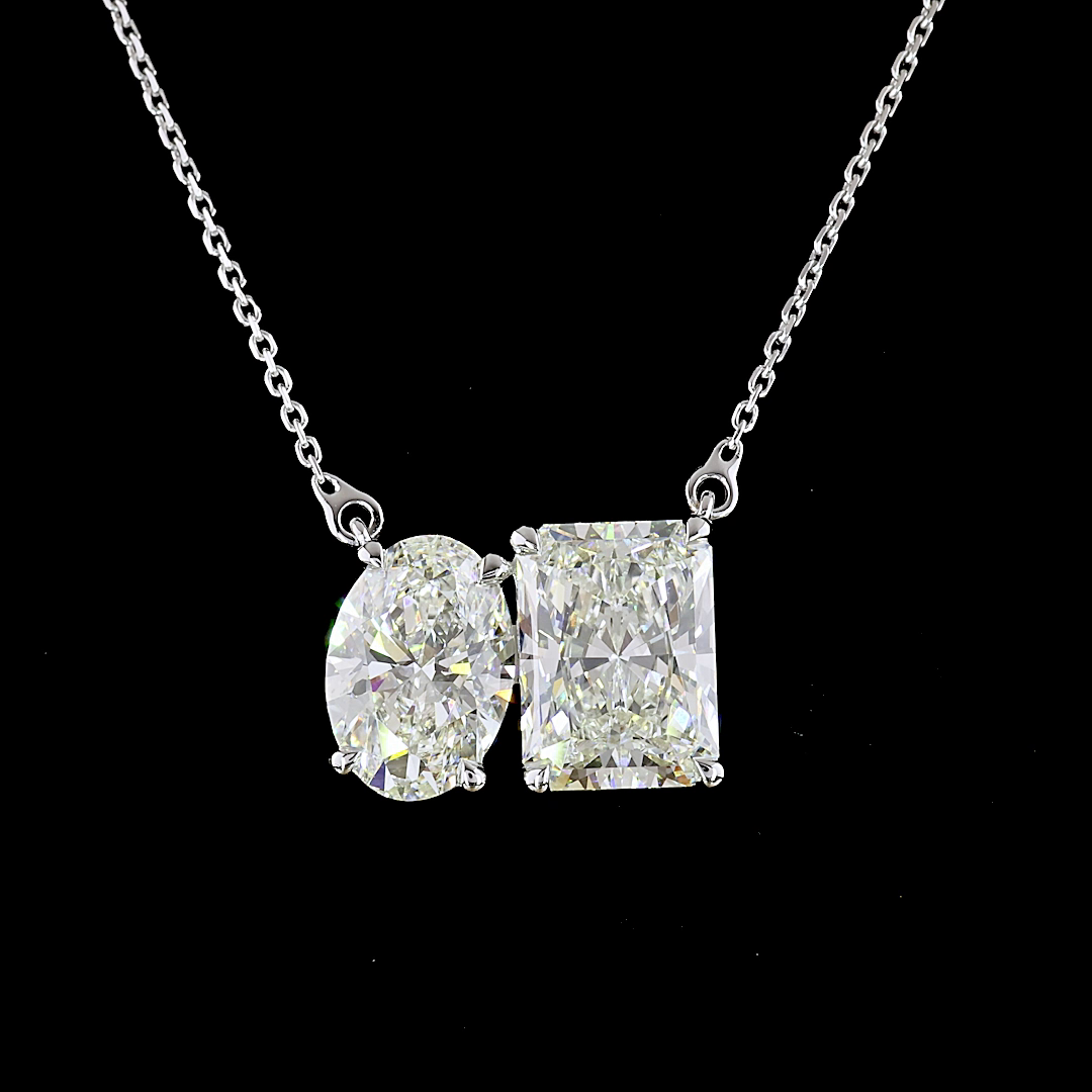 Lab-Grown 4.82 Carat MIX I-VS2 Diamond 14K White Gold Toi Et Moi Pendant