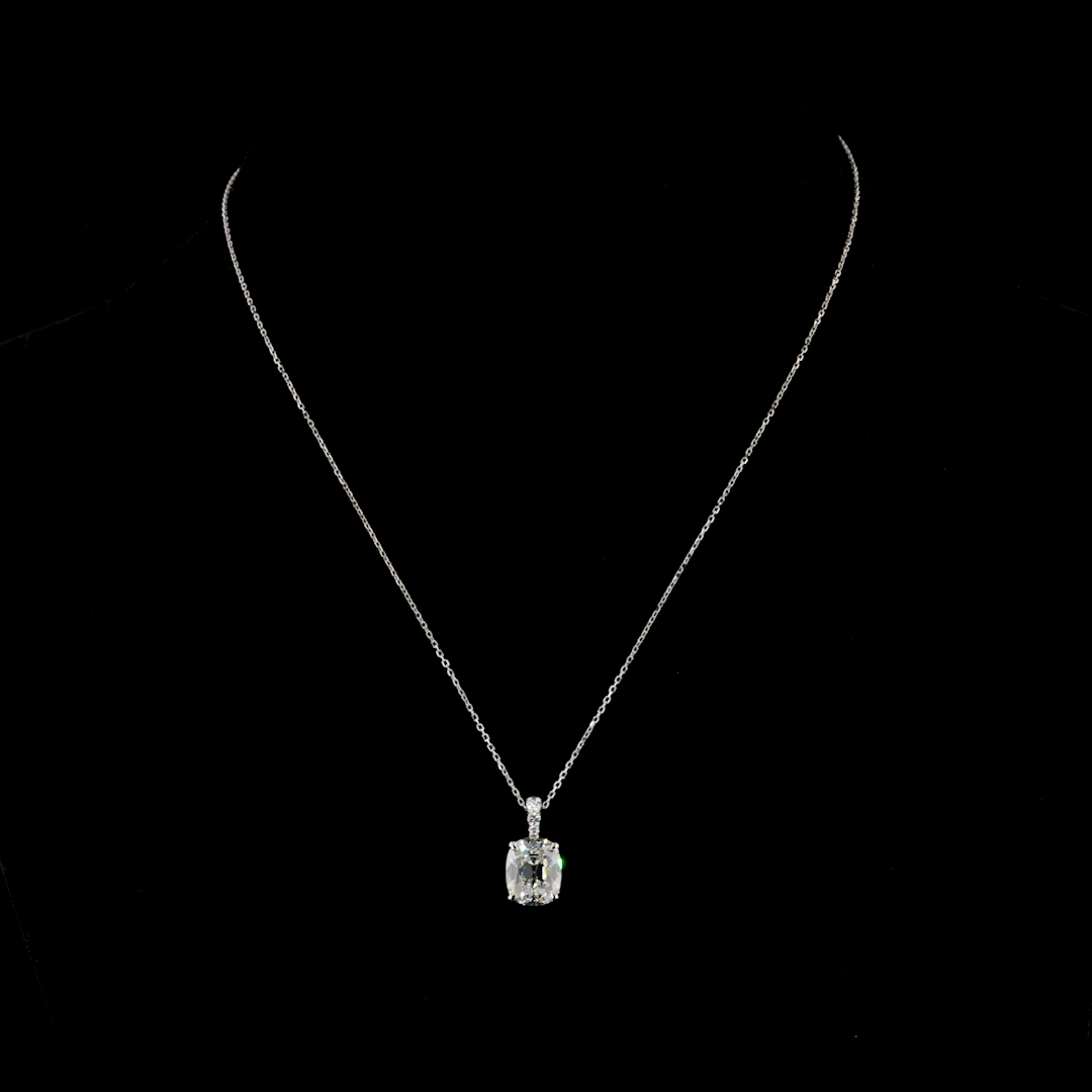 Lab-Grown 3.11 Carat Antique Cushion E-VS1 Diamond 14K White Gold Pendant Pendan