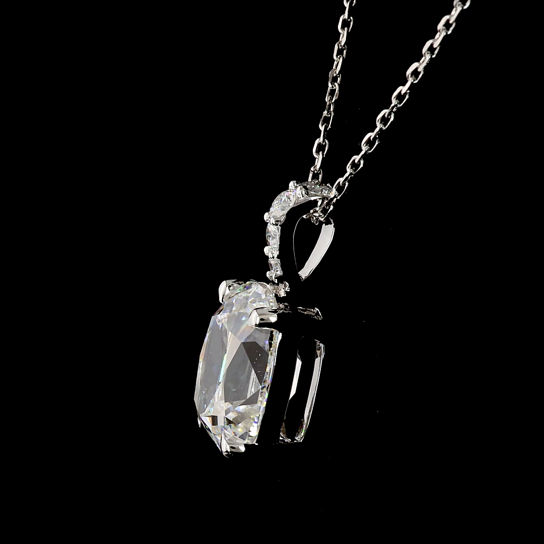 Lab-Grown 3.11 Carat Antique Cushion E-VS1 Diamond 14K White Gold Pendant Pendan