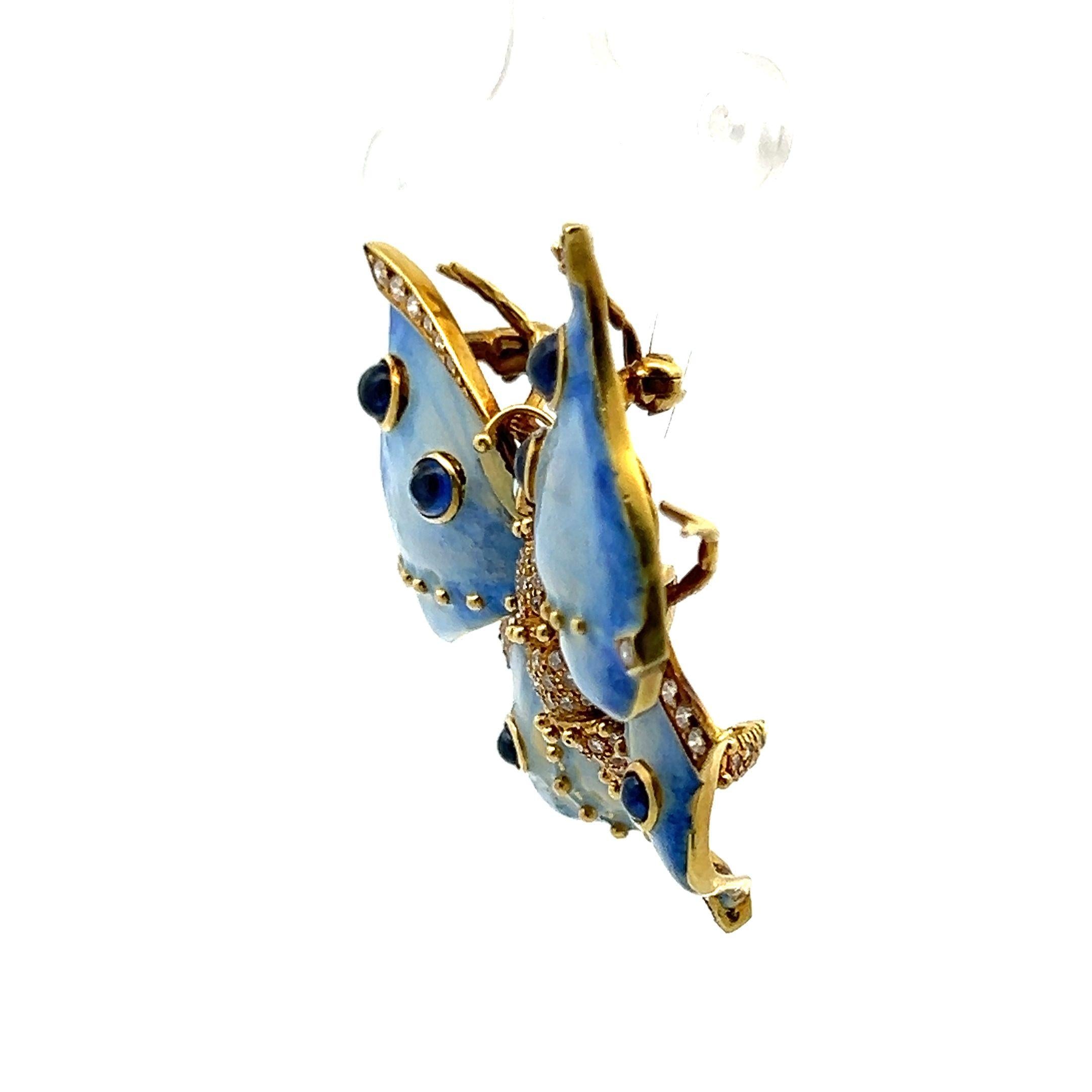 1.86 Carat Round Diamond 1.10 Carat Sapphire 18K Yellow Gold Pin Brooch