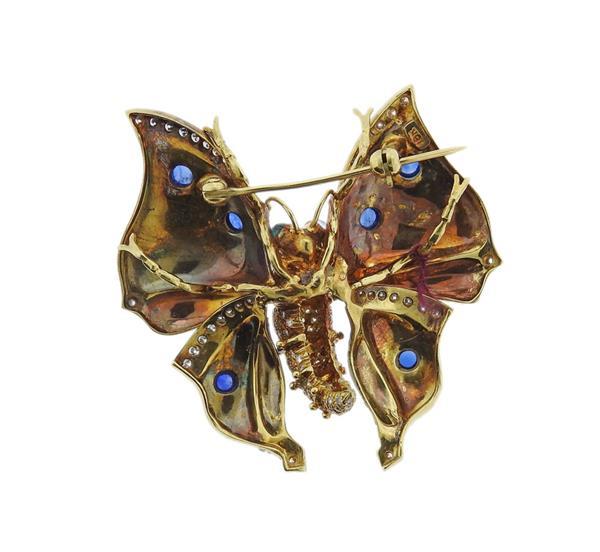 1.86 Carat Round Diamond 1.10 Carat Sapphire 18K Yellow Gold Pin Brooch