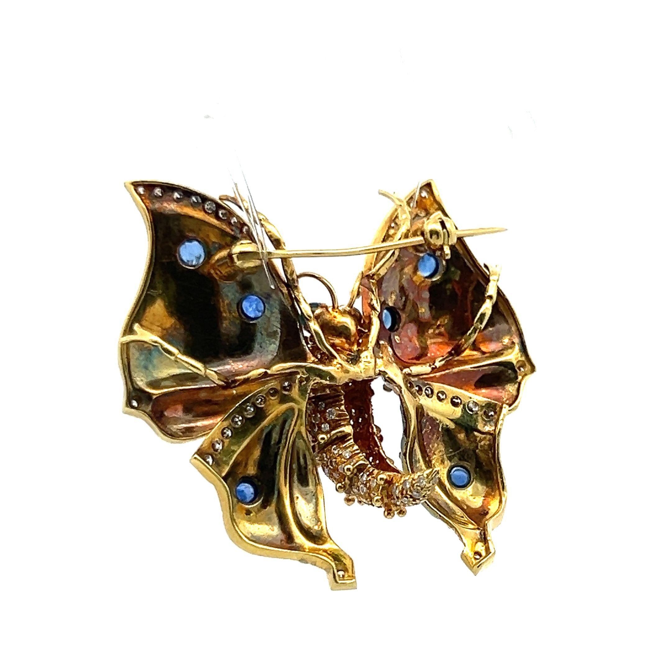 1.86 Carat Round Diamond 1.10 Carat Sapphire 18K Yellow Gold Pin Brooch