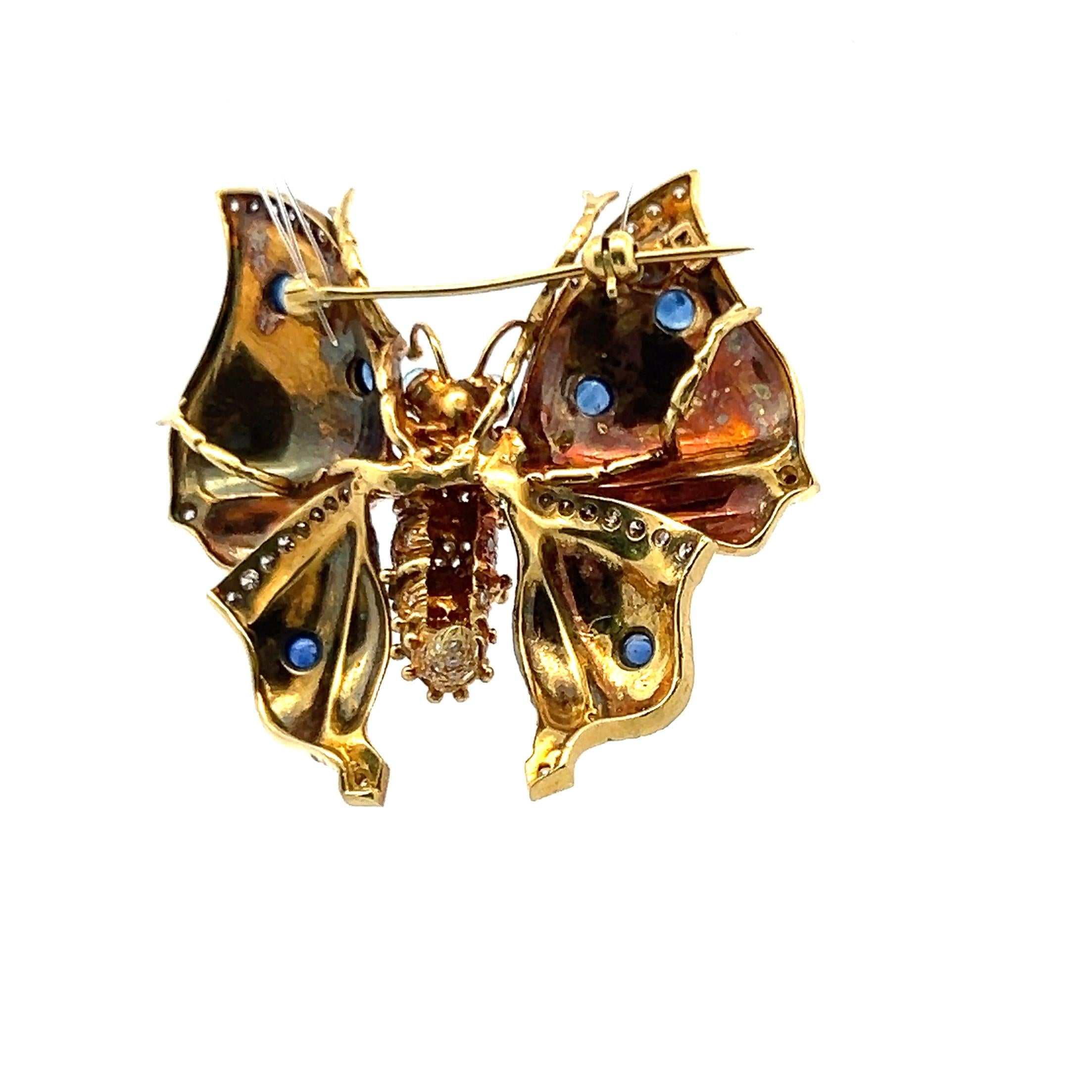 1.86 Carat Round Diamond 1.10 Carat Sapphire 18K Yellow Gold Pin Brooch