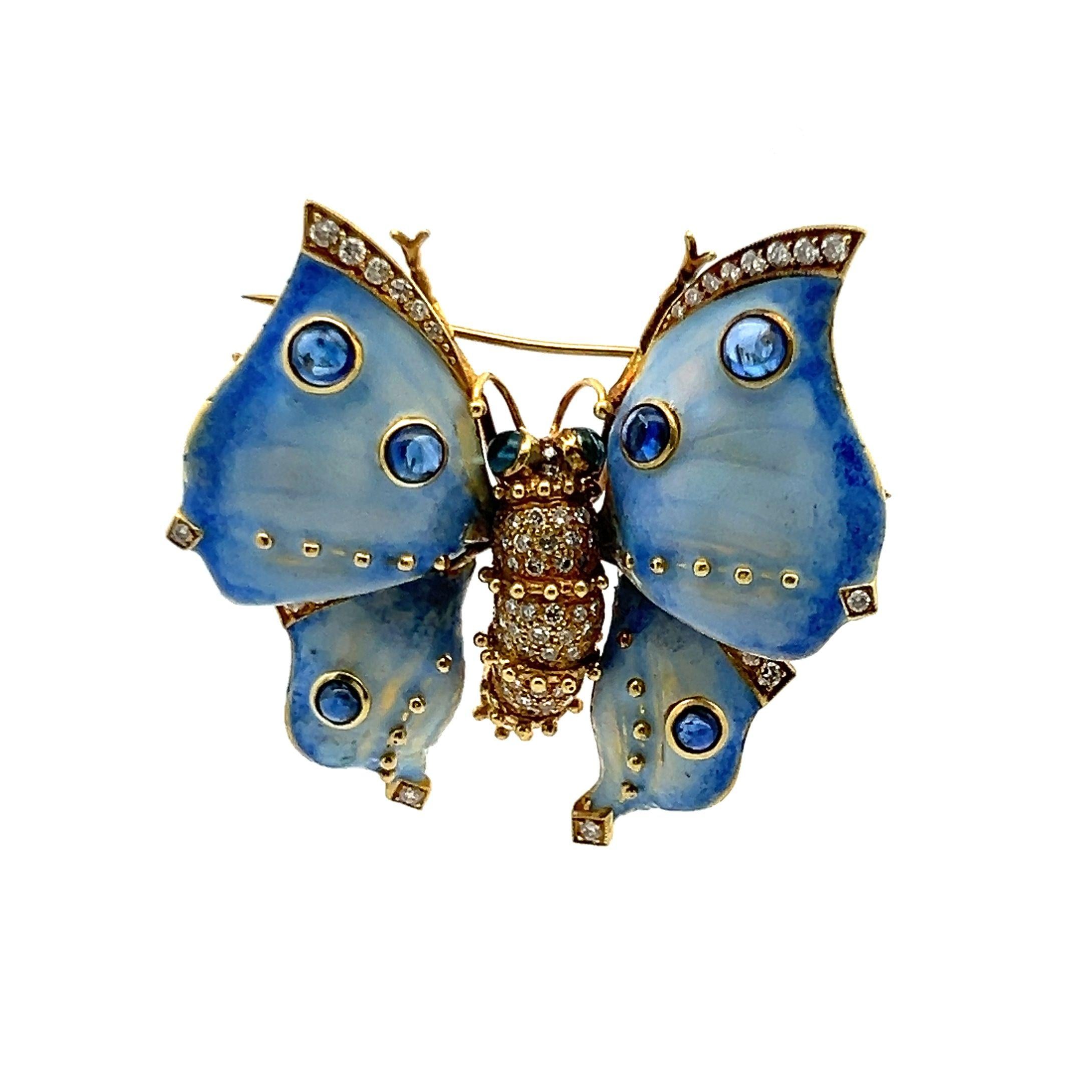 1.86 Carat Round Diamond 1.10 Carat Sapphire 18K Yellow Gold Pin Brooch