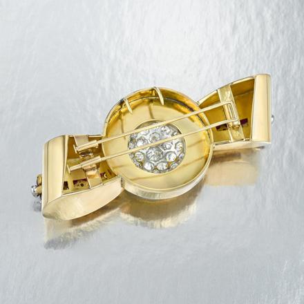 Mauboussin 12.00 Carat Ruby 7.30 Carat Old European Cut Diamond 18K YG Pin Brooch