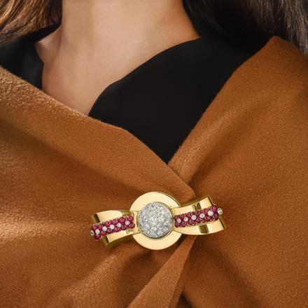 Mauboussin 12.00 Carat Ruby 7.30 Carat Old European Cut Diamond 18K YG Pin Brooch