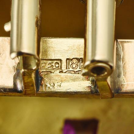 Mauboussin 12.00 Carat Ruby 7.30 Carat Old European Cut Diamond 18K YG Pin Brooch