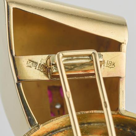 Mauboussin 12.00 Carat Ruby 7.30 Carat Old European Cut Diamond 18K YG Pin Brooch