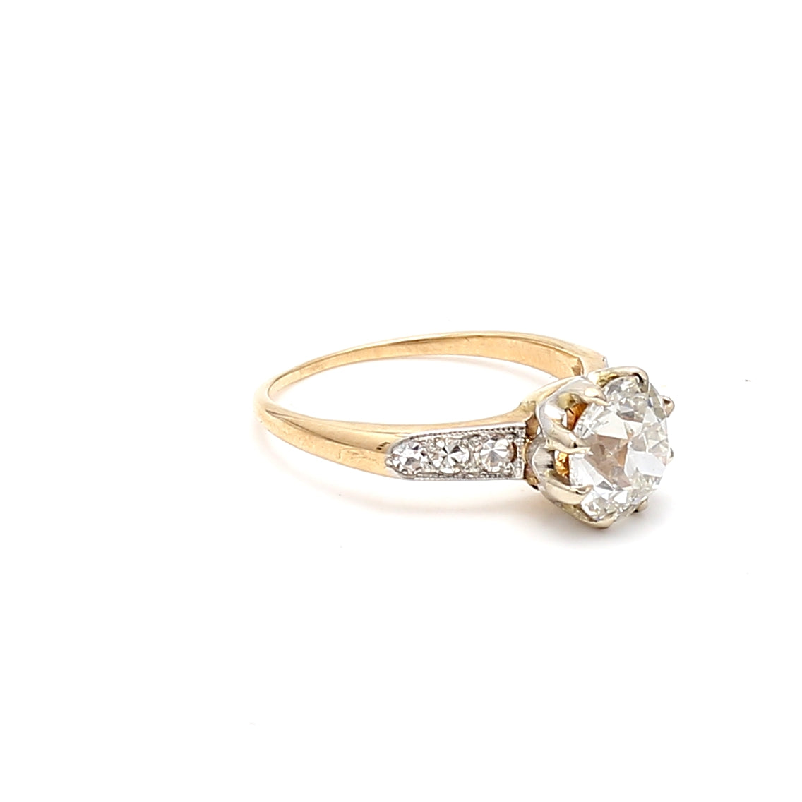 2.12 Carat Old European Cut I SI1 Diamond 18 Karat Yellow Gold Engagement Ring