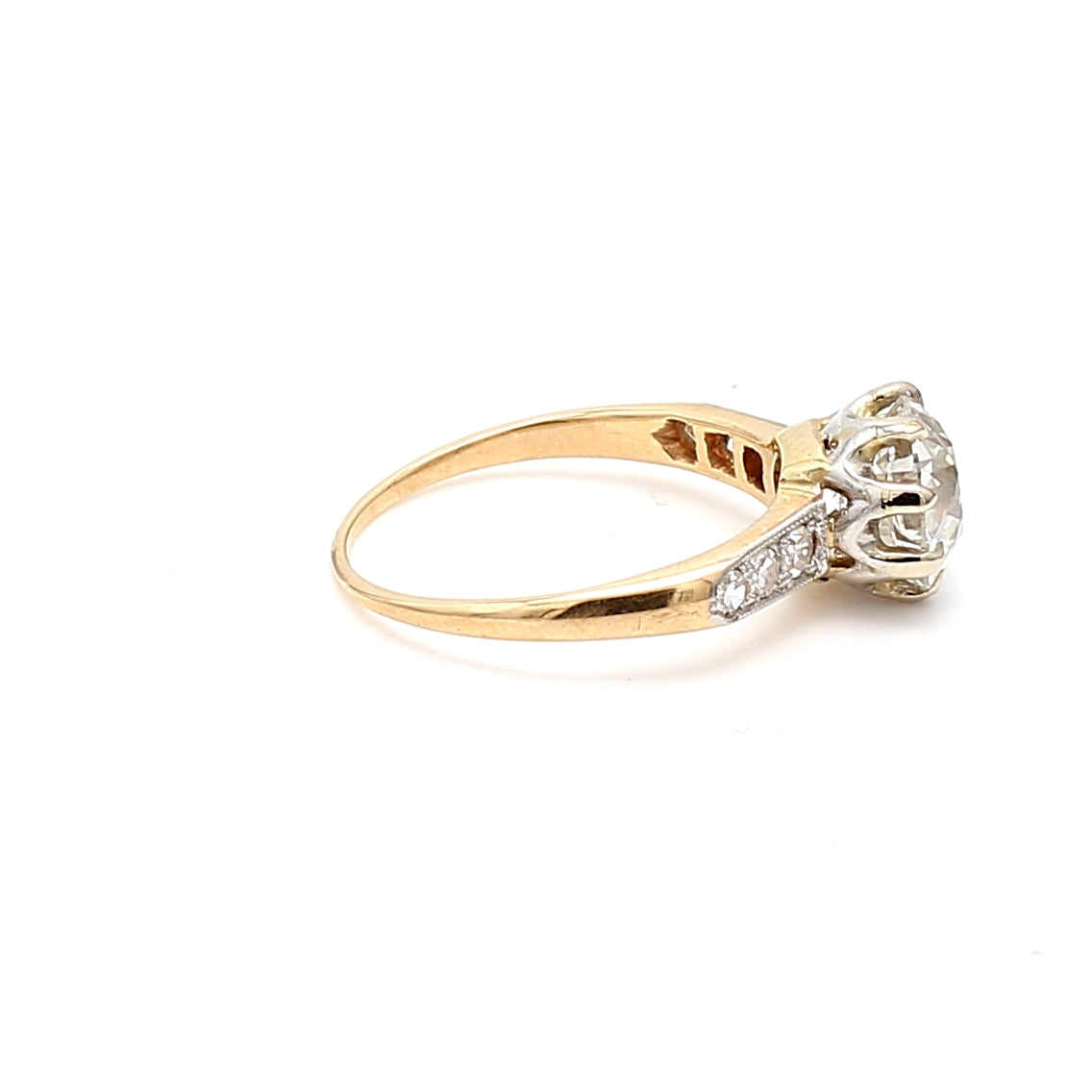 2.12 Carat Old European Cut I SI1 Diamond 18 Karat Yellow Gold Engagement Ring