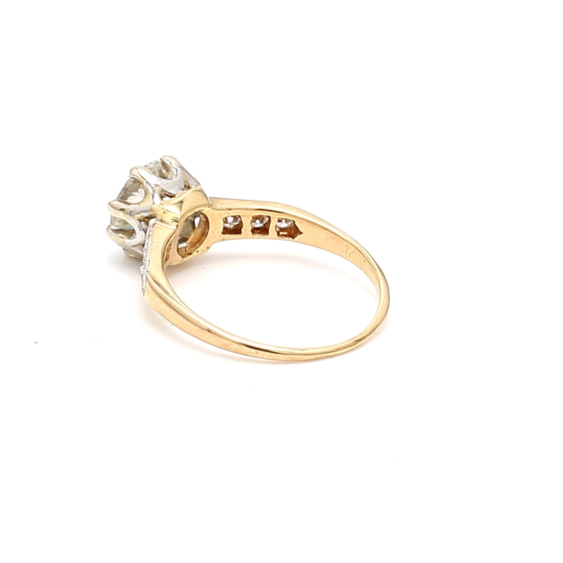 2.12 Carat Old European Cut I SI1 Diamond 18 Karat Yellow Gold Engagement Ring