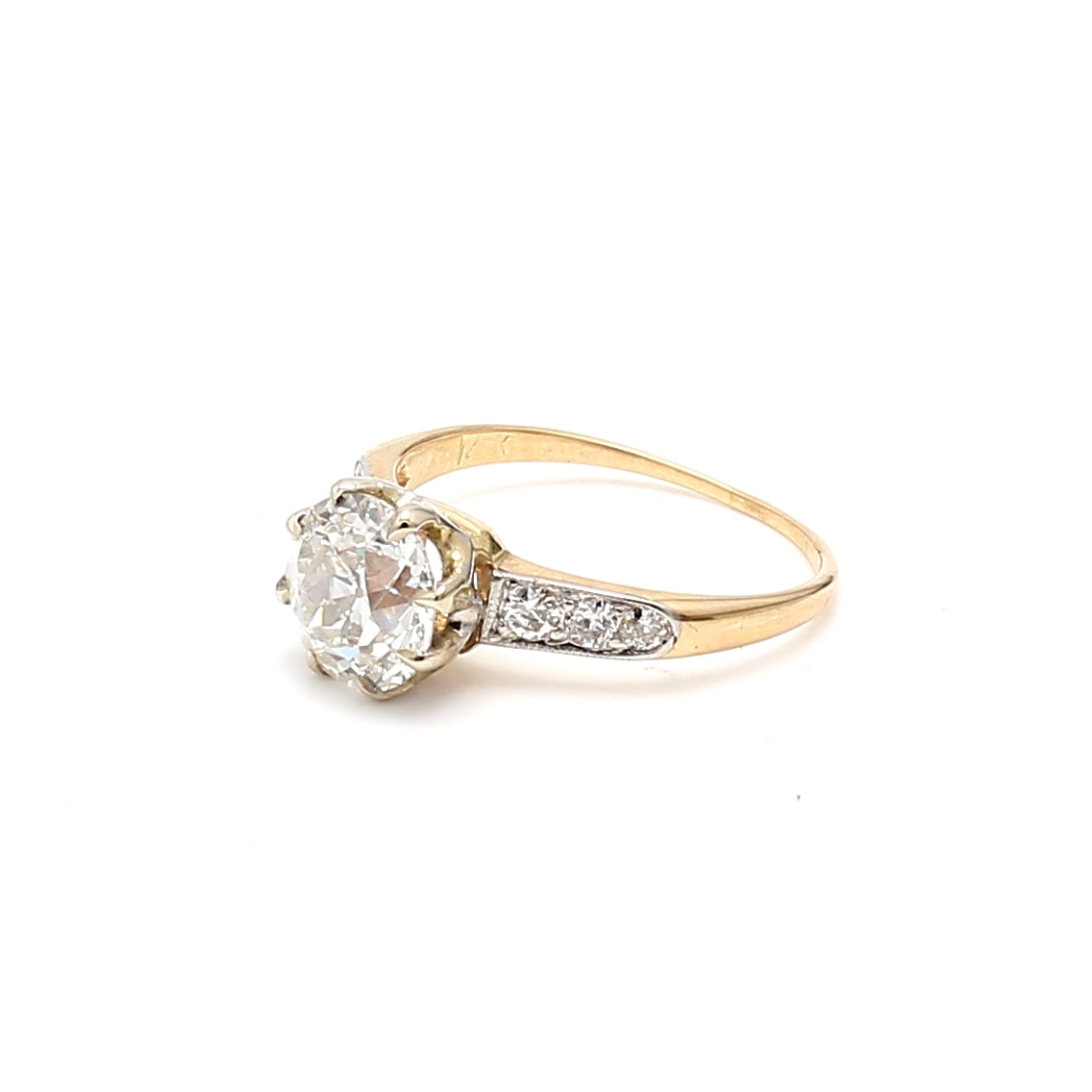 2.12 Carat Old European Cut I SI1 Diamond 18 Karat Yellow Gold Engagement Ring