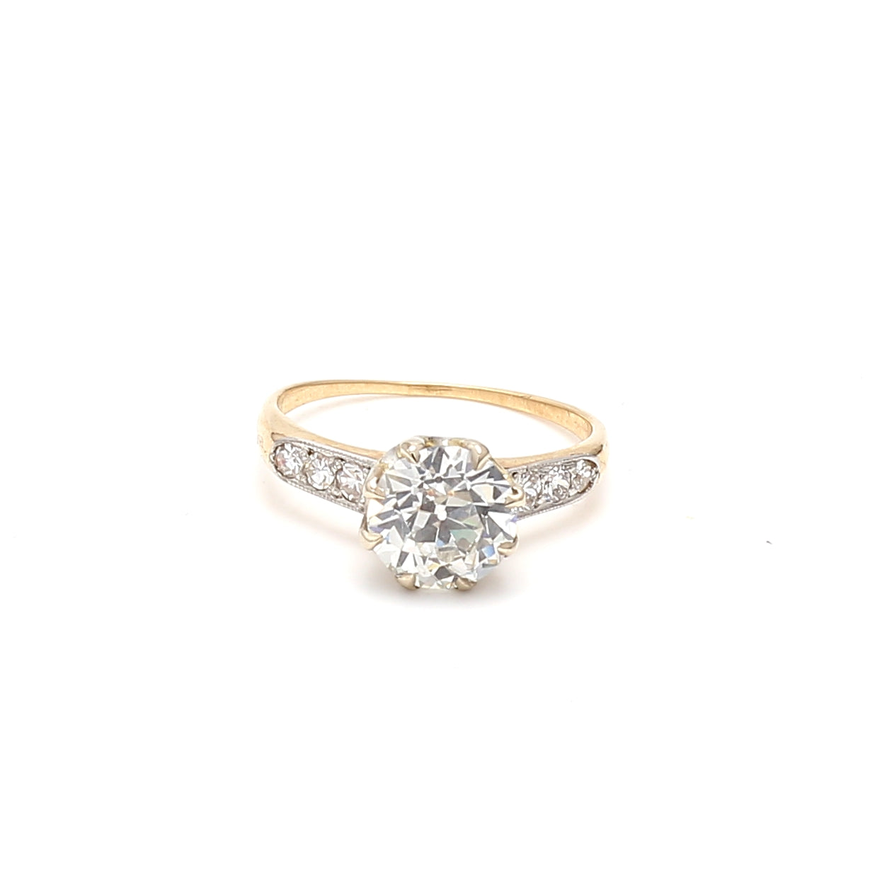 2.12 Carat Old European Cut I SI1 Diamond 18 Karat Yellow Gold Engagement Ring