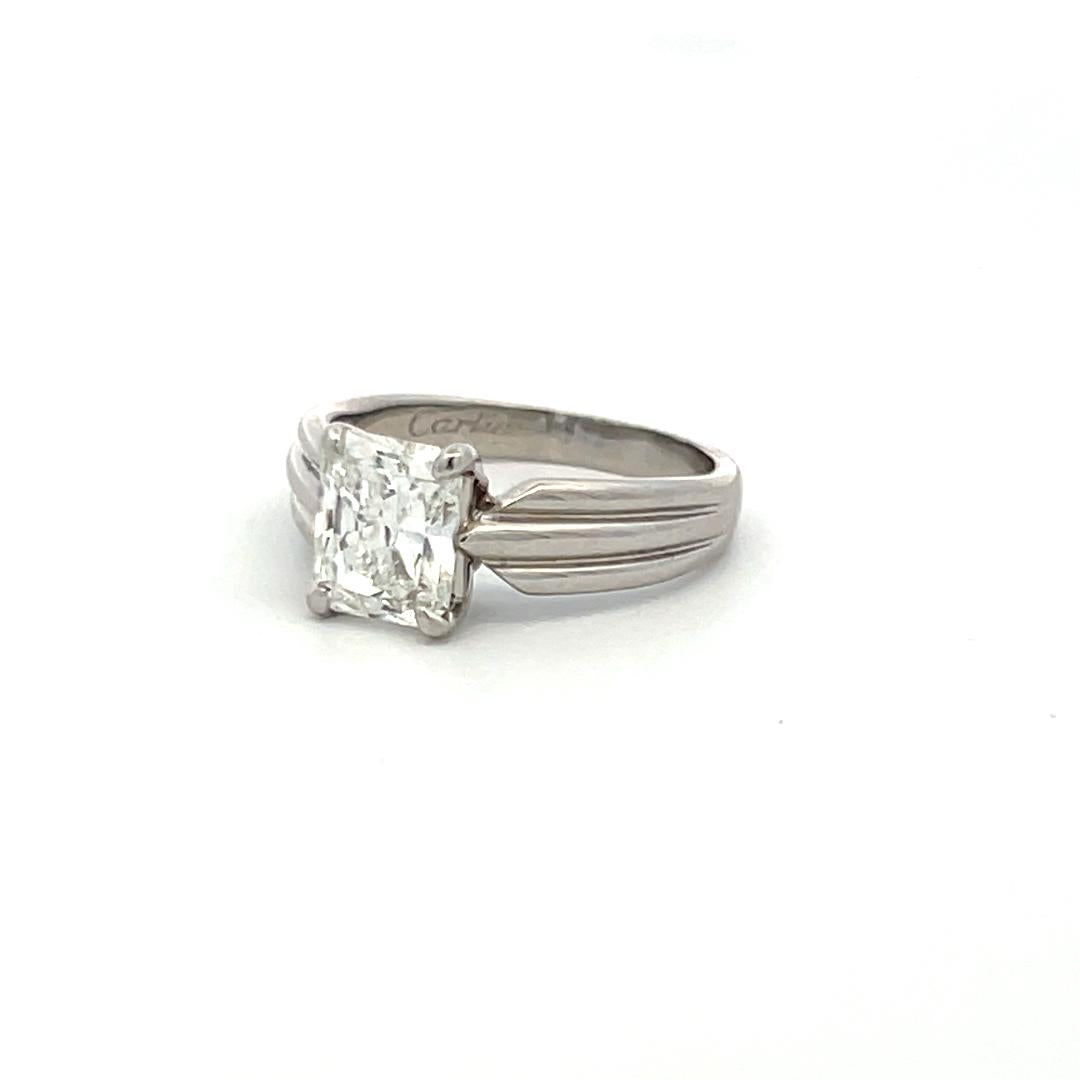 Cartier 1.63 Carat Radiant Shape F-VS1 Diamond Platinum Engagement Ring
