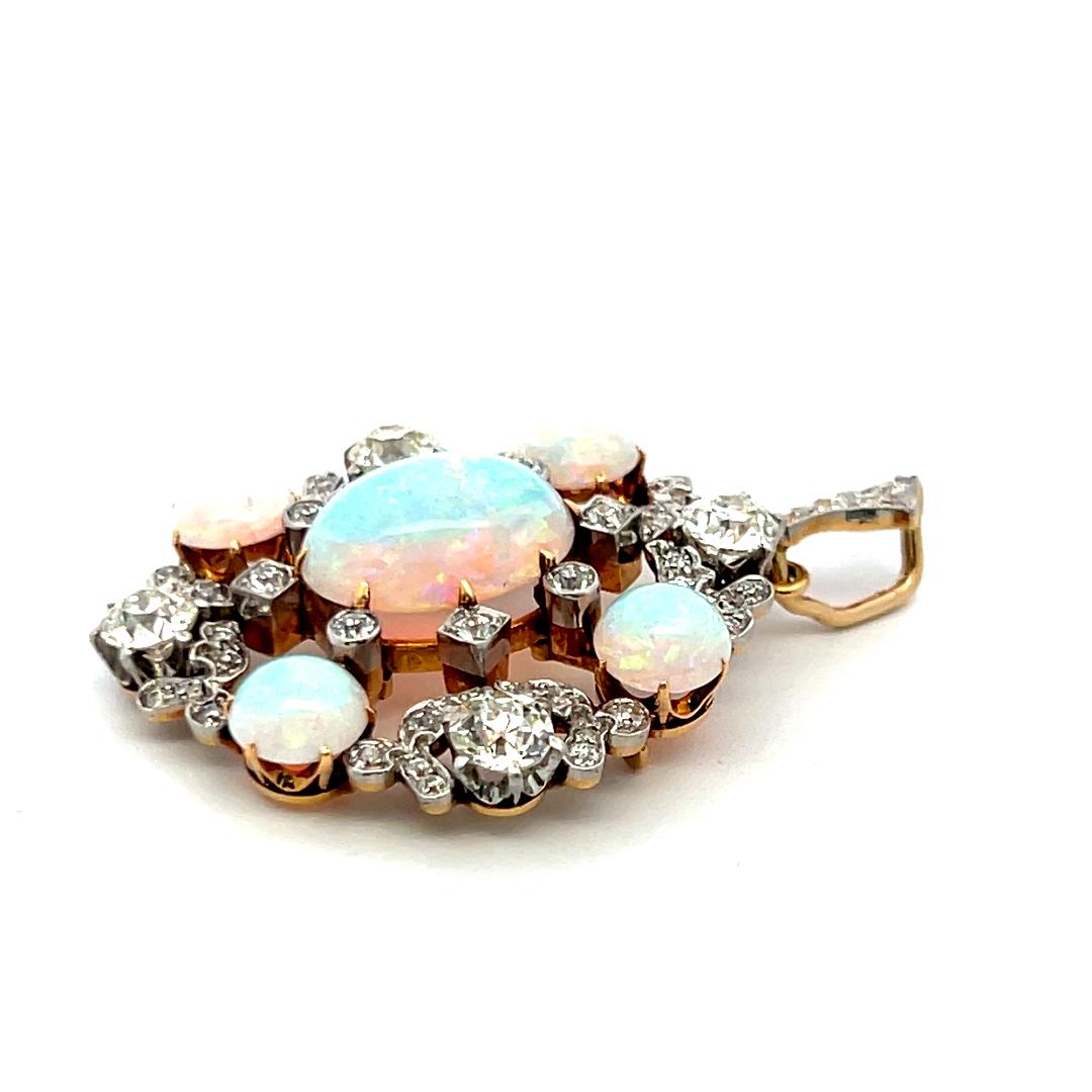 Tiffany & Co 2.80 Carat Old European Cut Diamond 18K Gold-Plat Opal Pendant