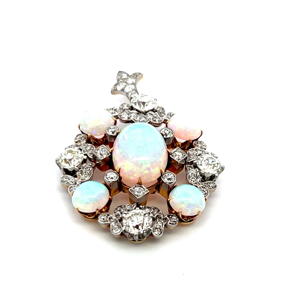 Tiffany & Co 2.80 Carat Old European Cut Diamond 18K Gold-Plat Opal Pendant