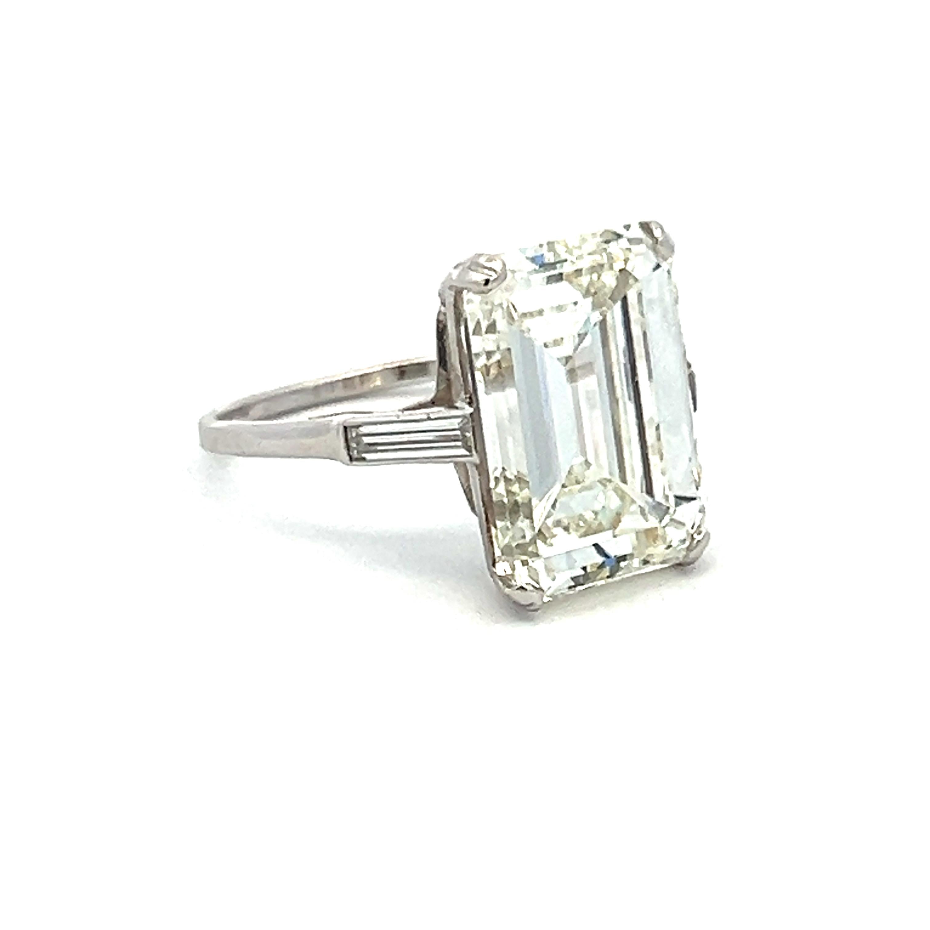 10.04 Carat Emerald Cut and Baguette Shape Diamond Platinum Engagement Ring