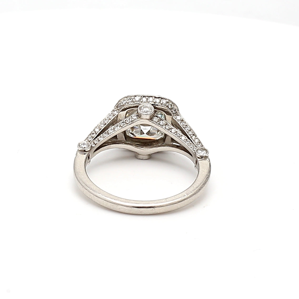 Tiffany & Co 3.54 Carat Cushion Brilliant and Round Diamond Platinum Halo Ring