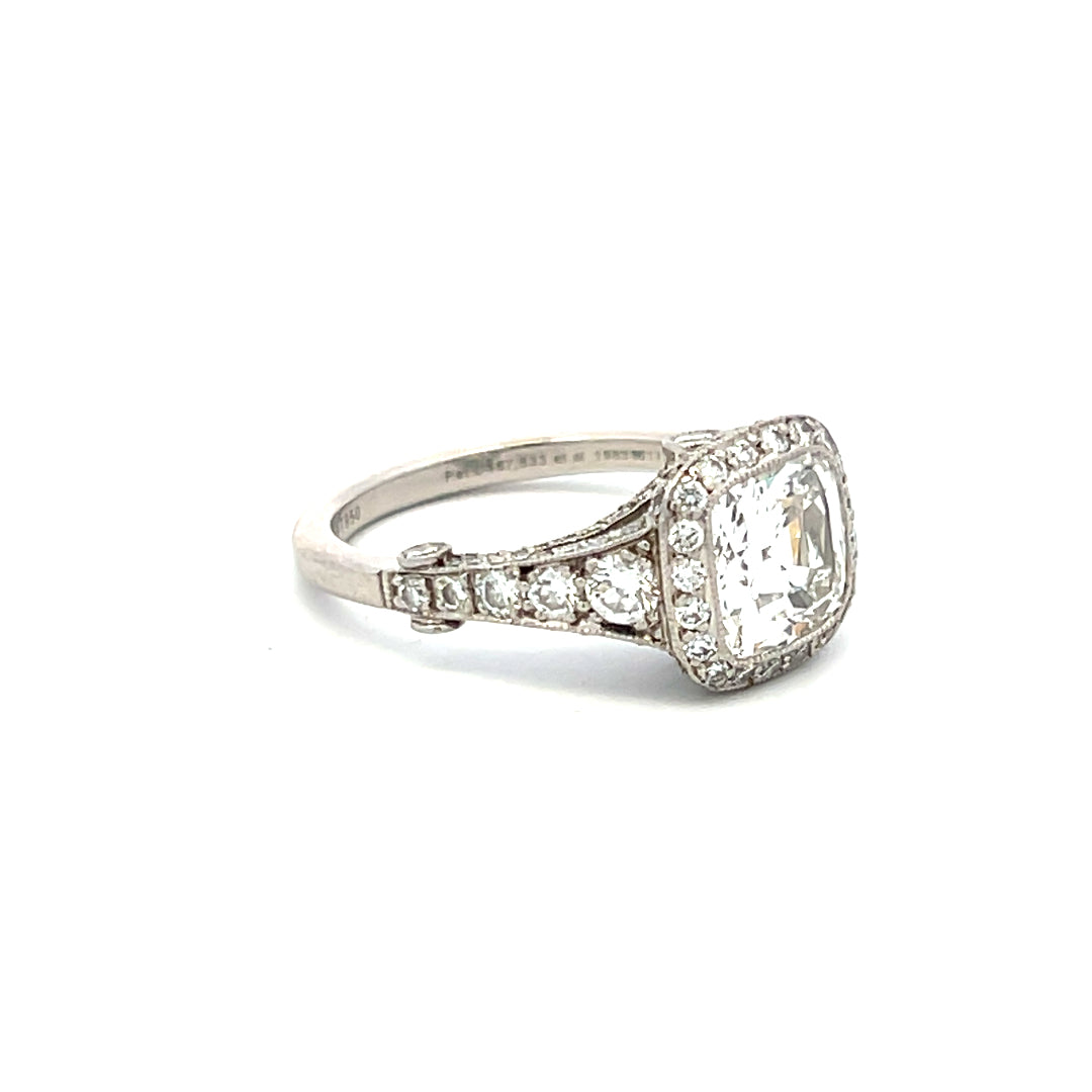 Tiffany & Co 3.54 Carat Cushion Brilliant and Round Diamond Platinum Halo Ring