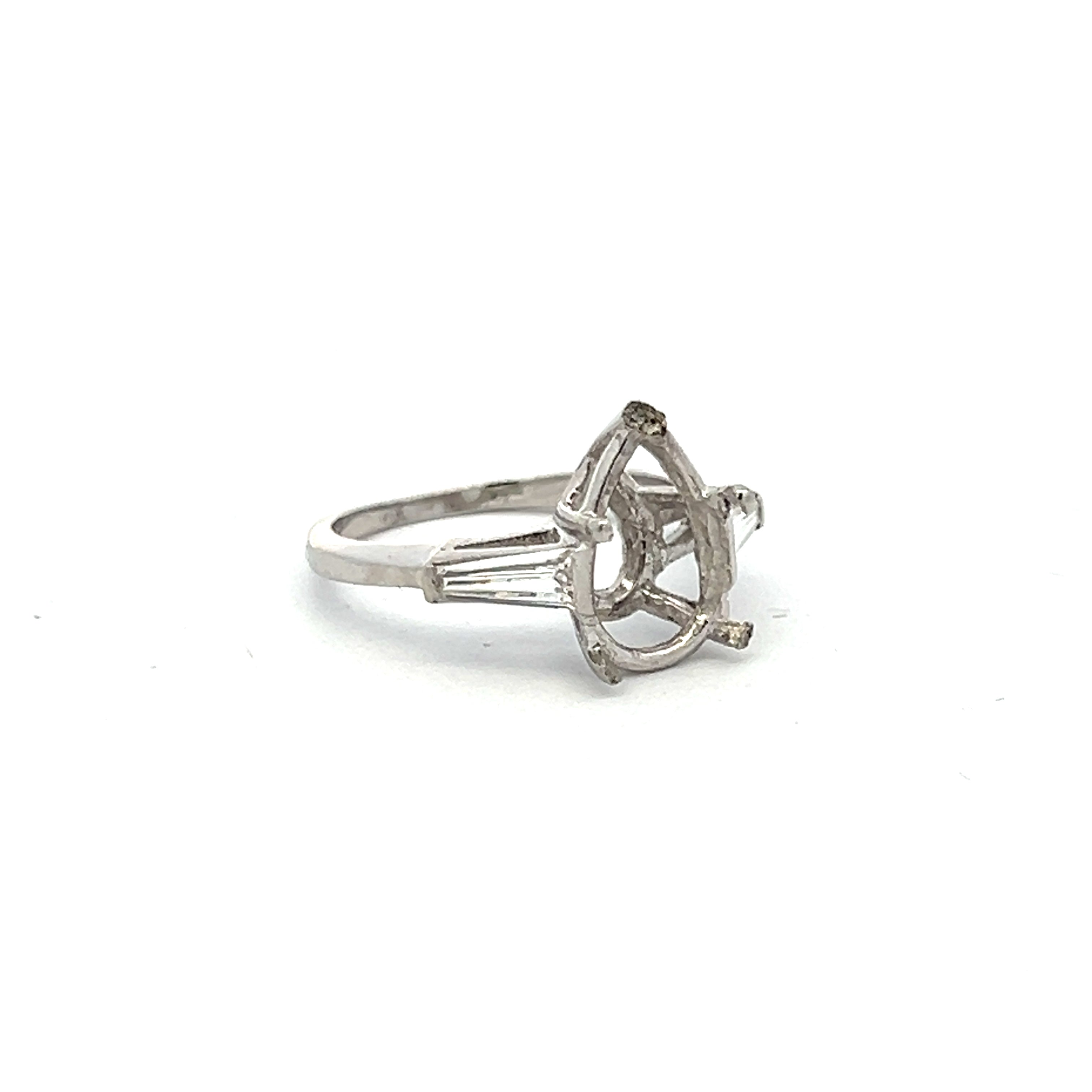0.70 Carat Tapered Baguette Shape G VS1 Diamond Platinum Semi Mount Ring
