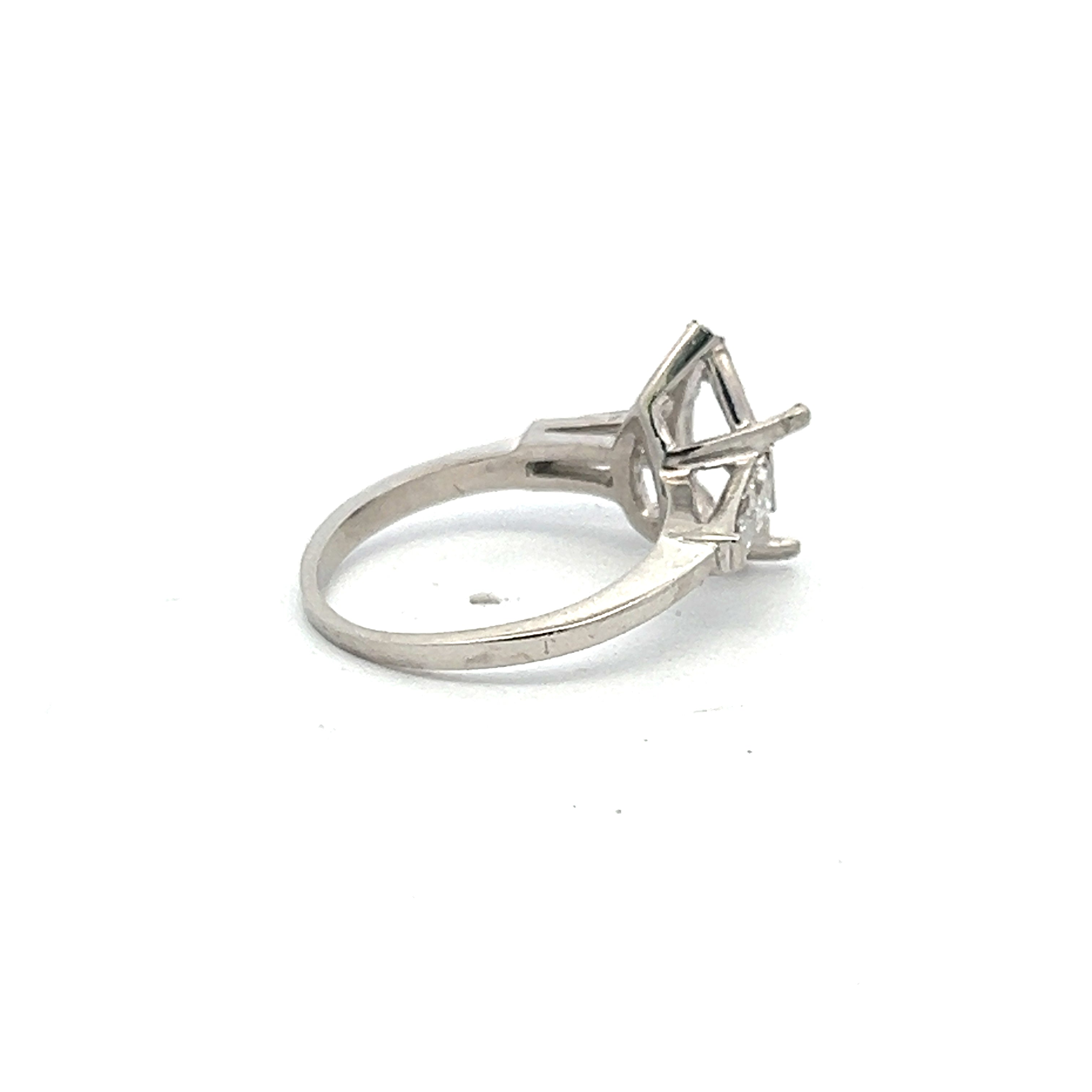 0.70 Carat Tapered Baguette Shape G VS1 Diamond Platinum Semi Mount Ring
