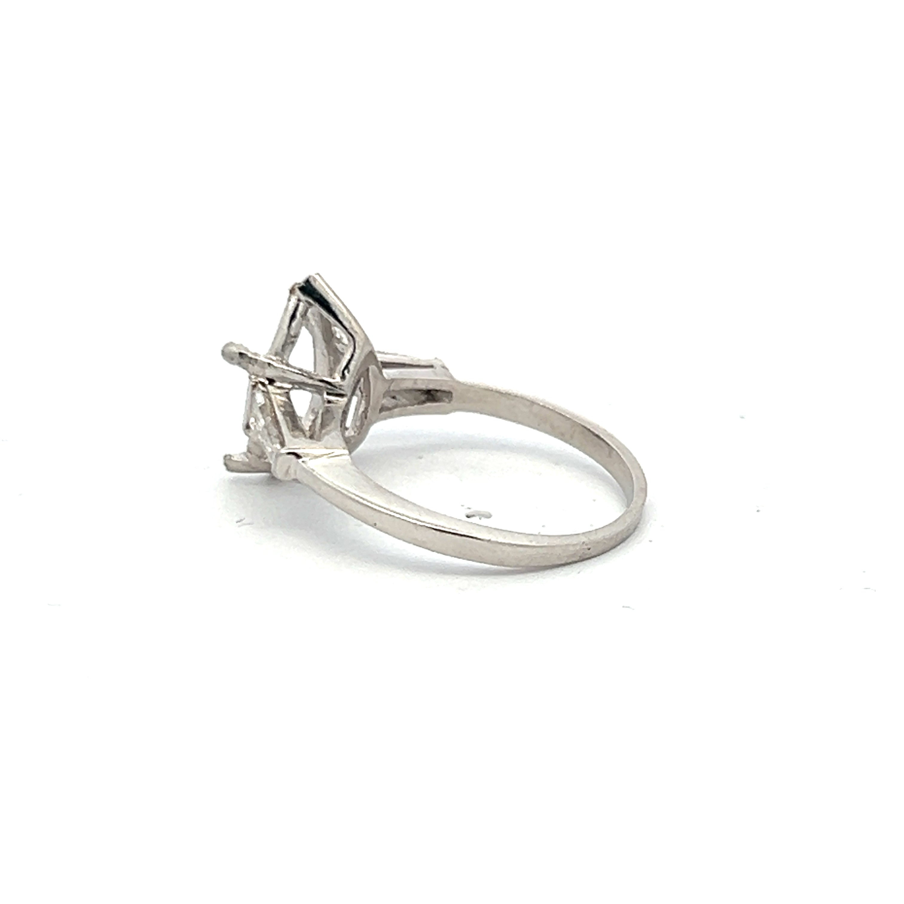 0.70 Carat Tapered Baguette Shape G VS1 Diamond Platinum Semi Mount Ring