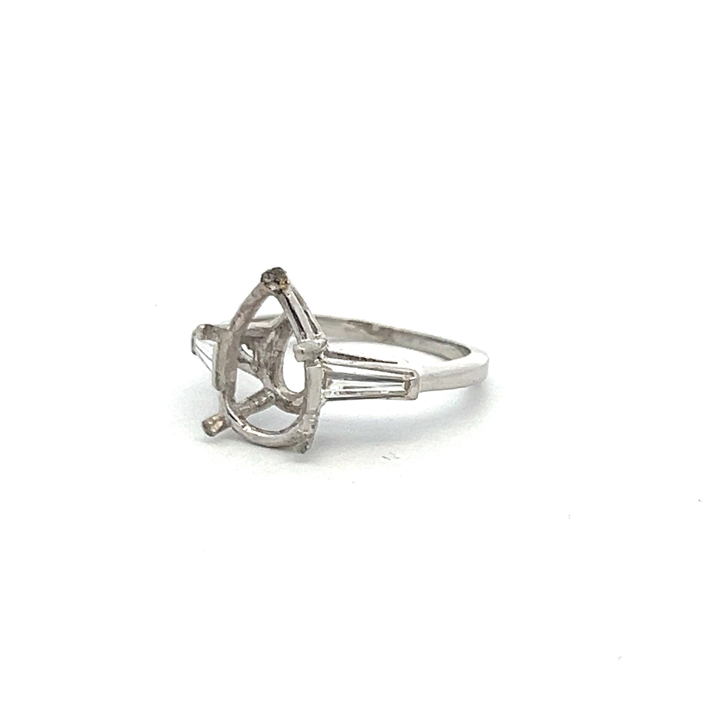 0.70 Carat Tapered Baguette Shape G VS1 Diamond Platinum Semi Mount Ring
