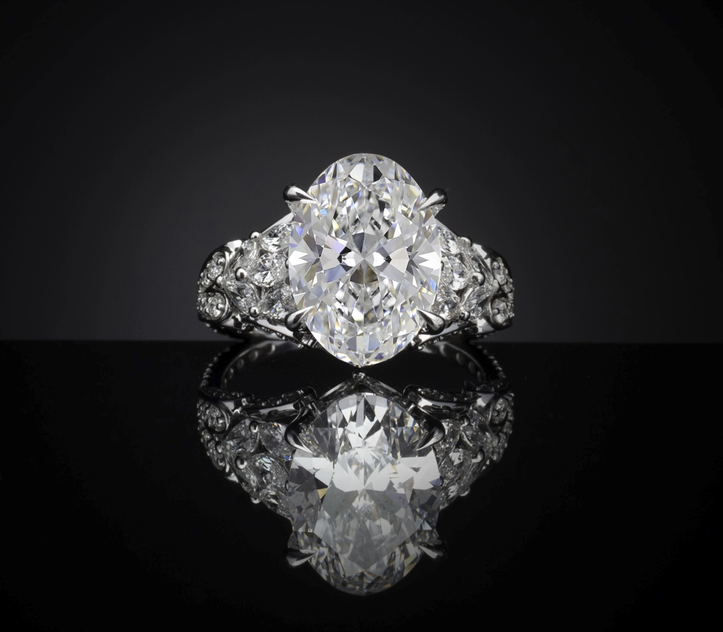 Lab-Grown 6.45 Carat Oval E-VS1 Diamond 14K White Gold Special Ring