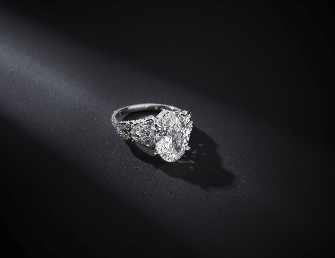 Lab-Grown 6.45 Carat Oval E-VS1 Diamond 14K White Gold Special Ring