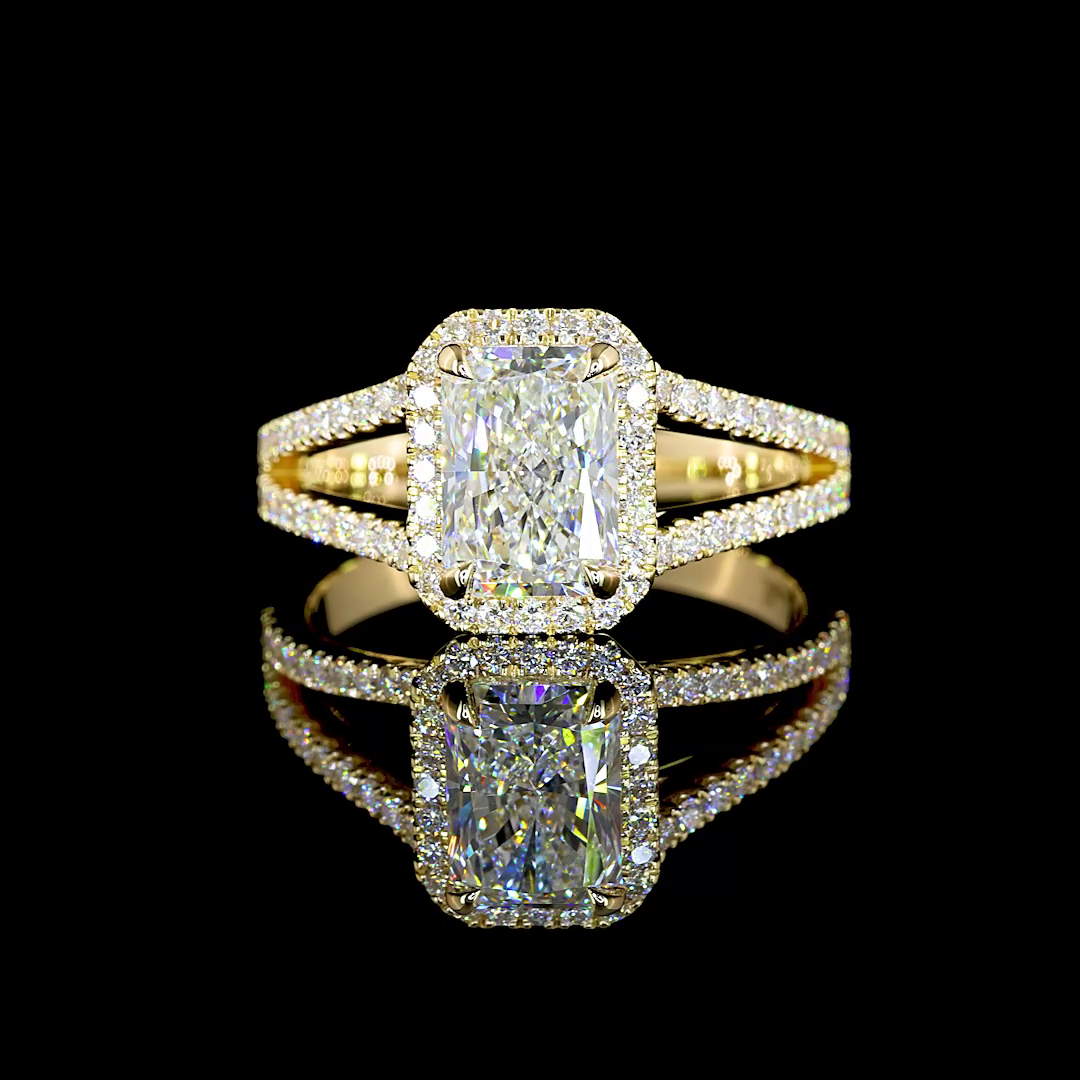 Lab-Grown 1.97 Carat Radiant D-VVS2 Diamond 14K Yellow Gold Split Shank Ring