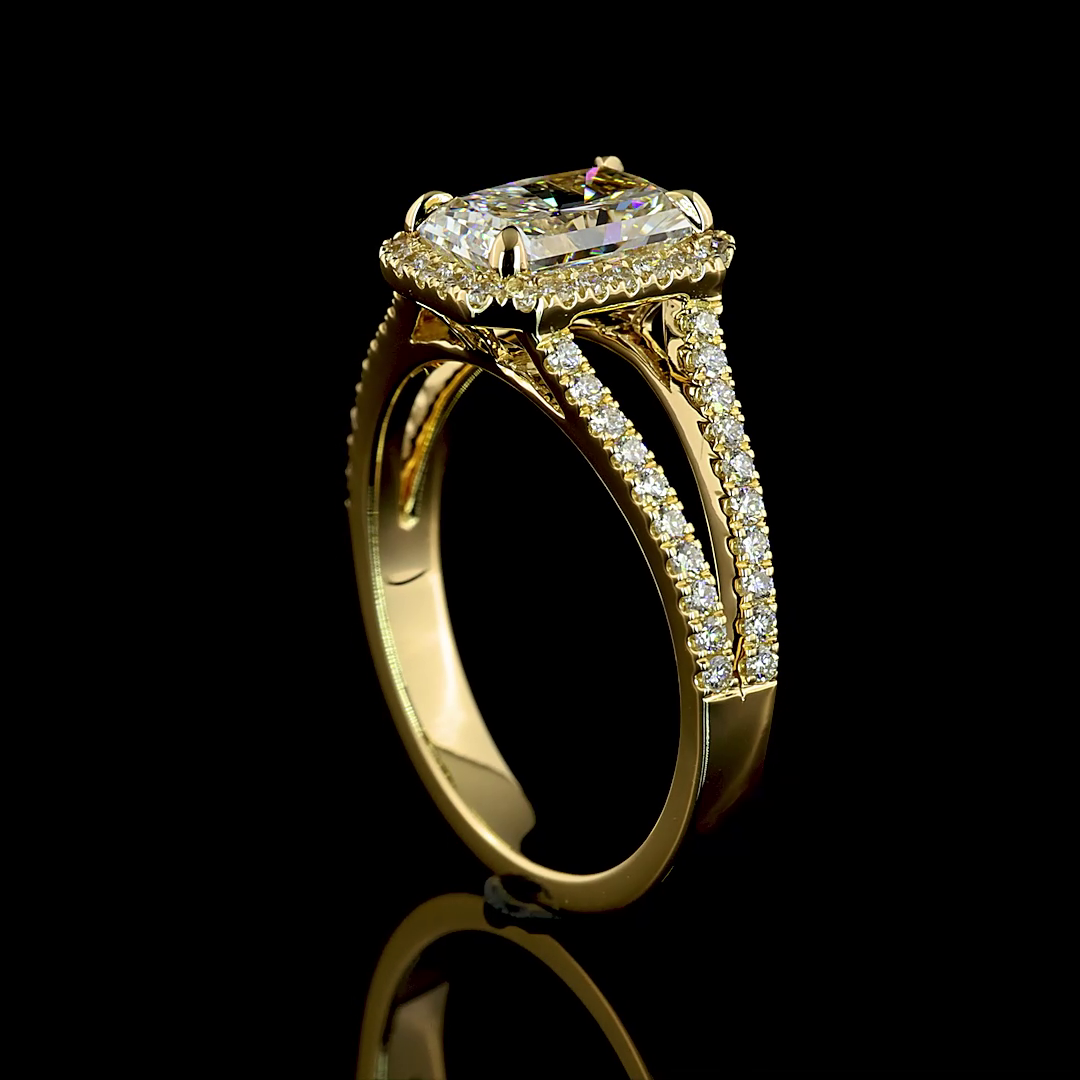 Lab-Grown 1.97 Carat Radiant D-VVS2 Diamond 14K Yellow Gold Split Shank Ring
