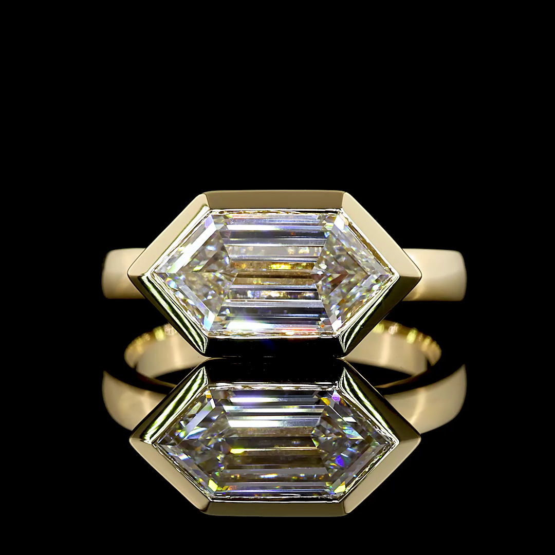 Lab-Grown 3.15 Carat Step Marquise E-VVS2 Diamond 14K Yellow Gold Solitaire Ring