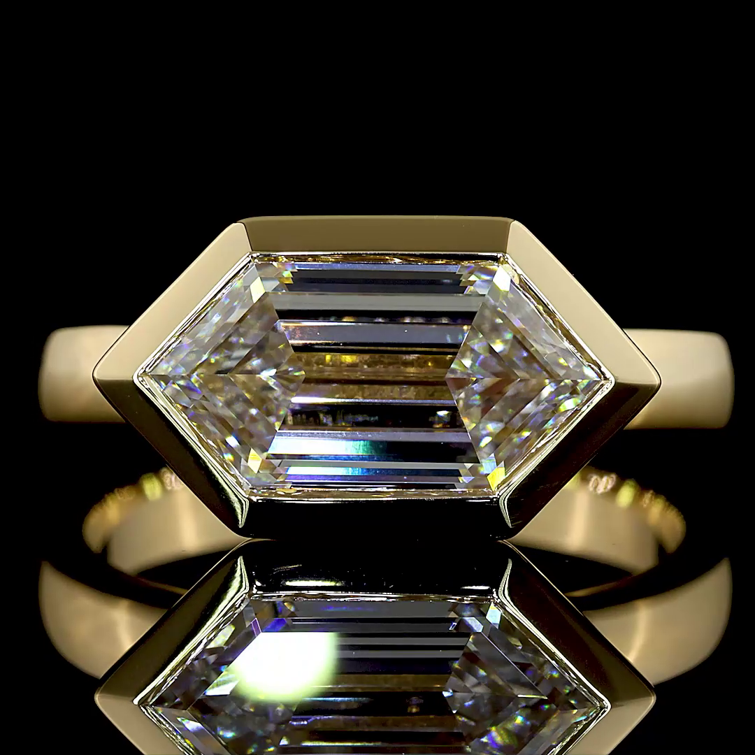 Lab-Grown 3.15 Carat Step Marquise E-VVS2 Diamond 14K Yellow Gold Solitaire Ring