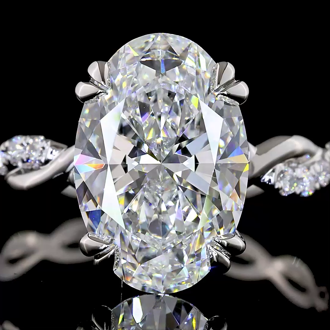Lab-Grown 3.29 Carat Oval D-VVS2 Diamond Platinum Hidden Halo Ring