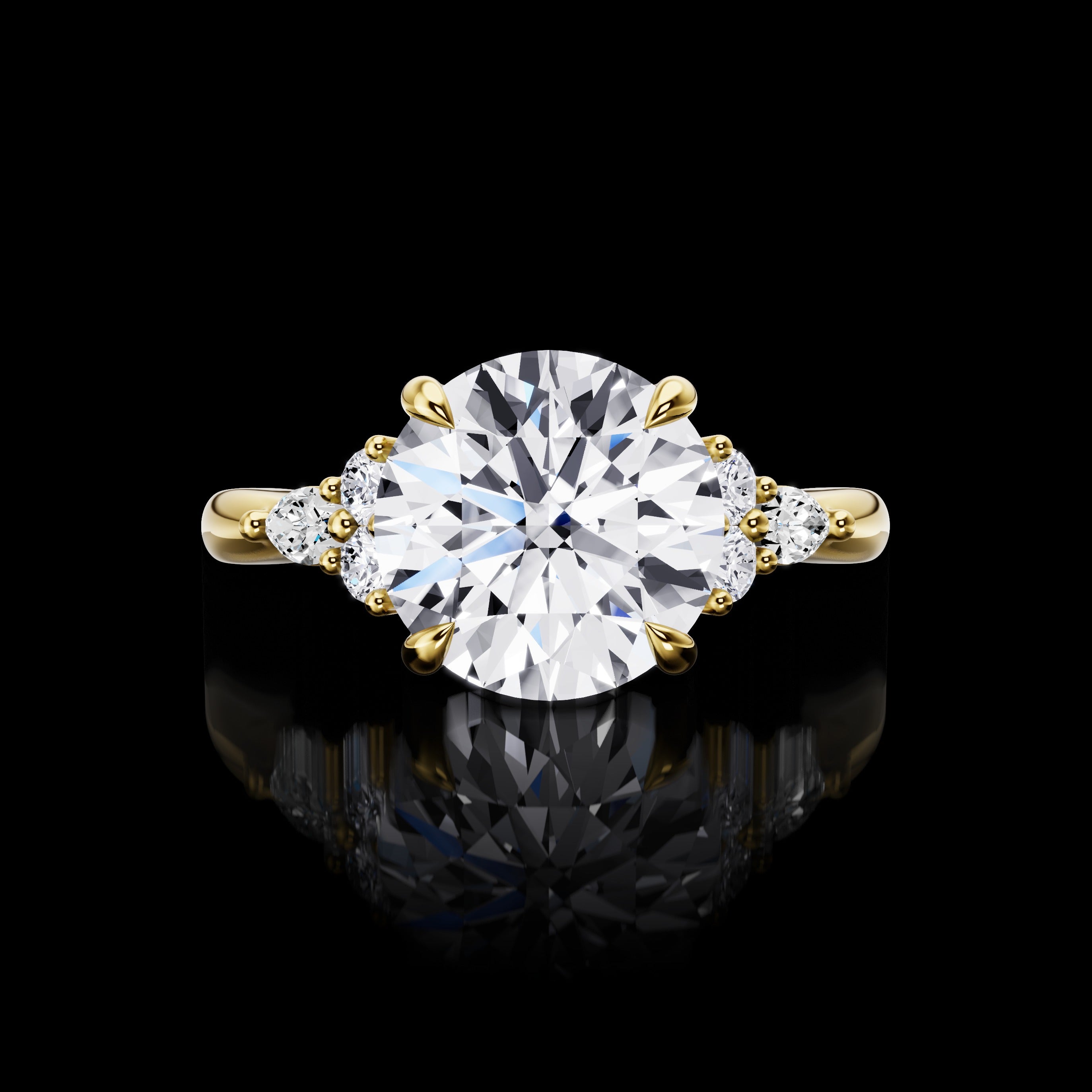 Lab-Grown 3.07 Carat Round E-VS1 Diamond 14K Yellow Gold Special Ring