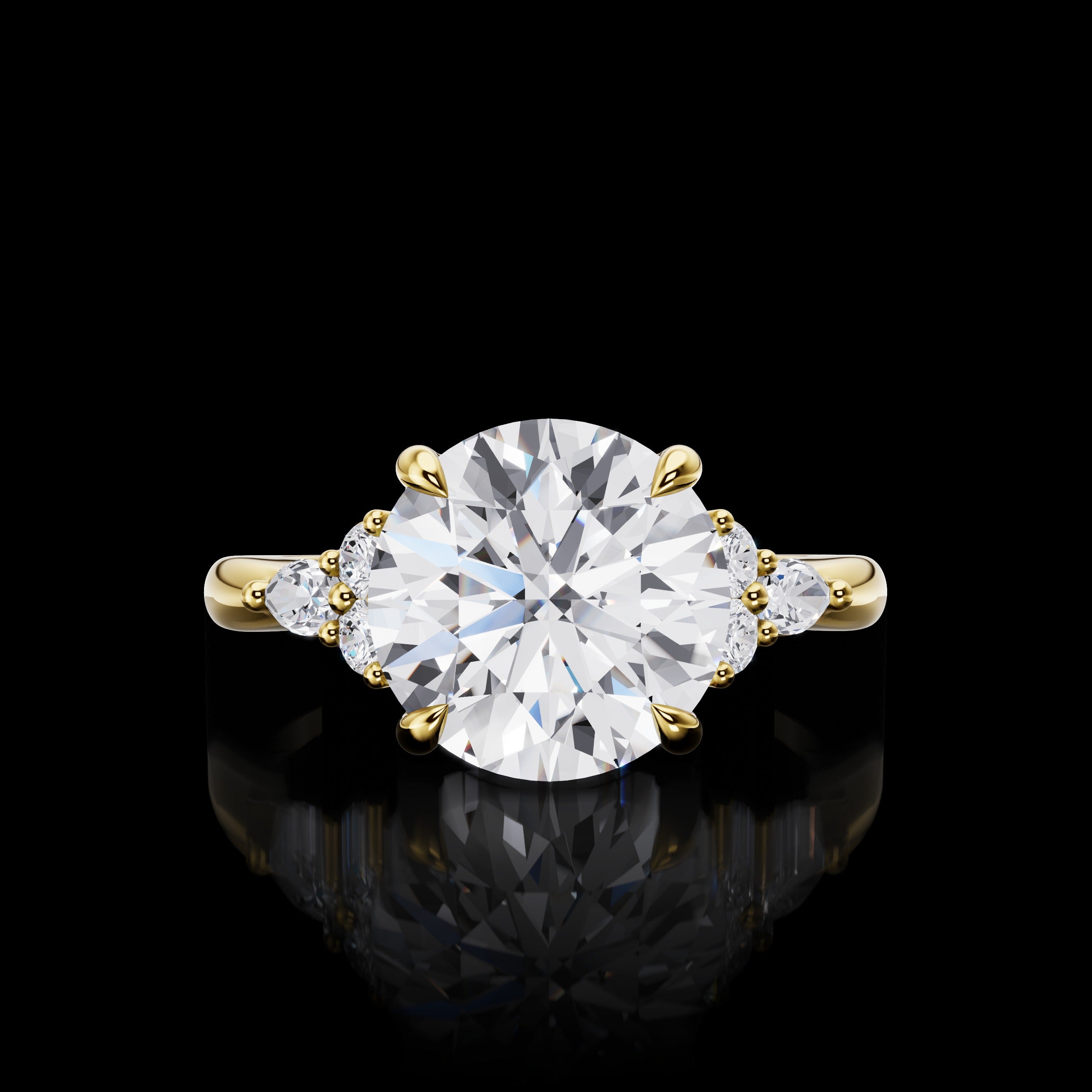 Lab-Grown 3.47 Carat Round D-VS2 Diamond 14K Yellow Gold Special Ring