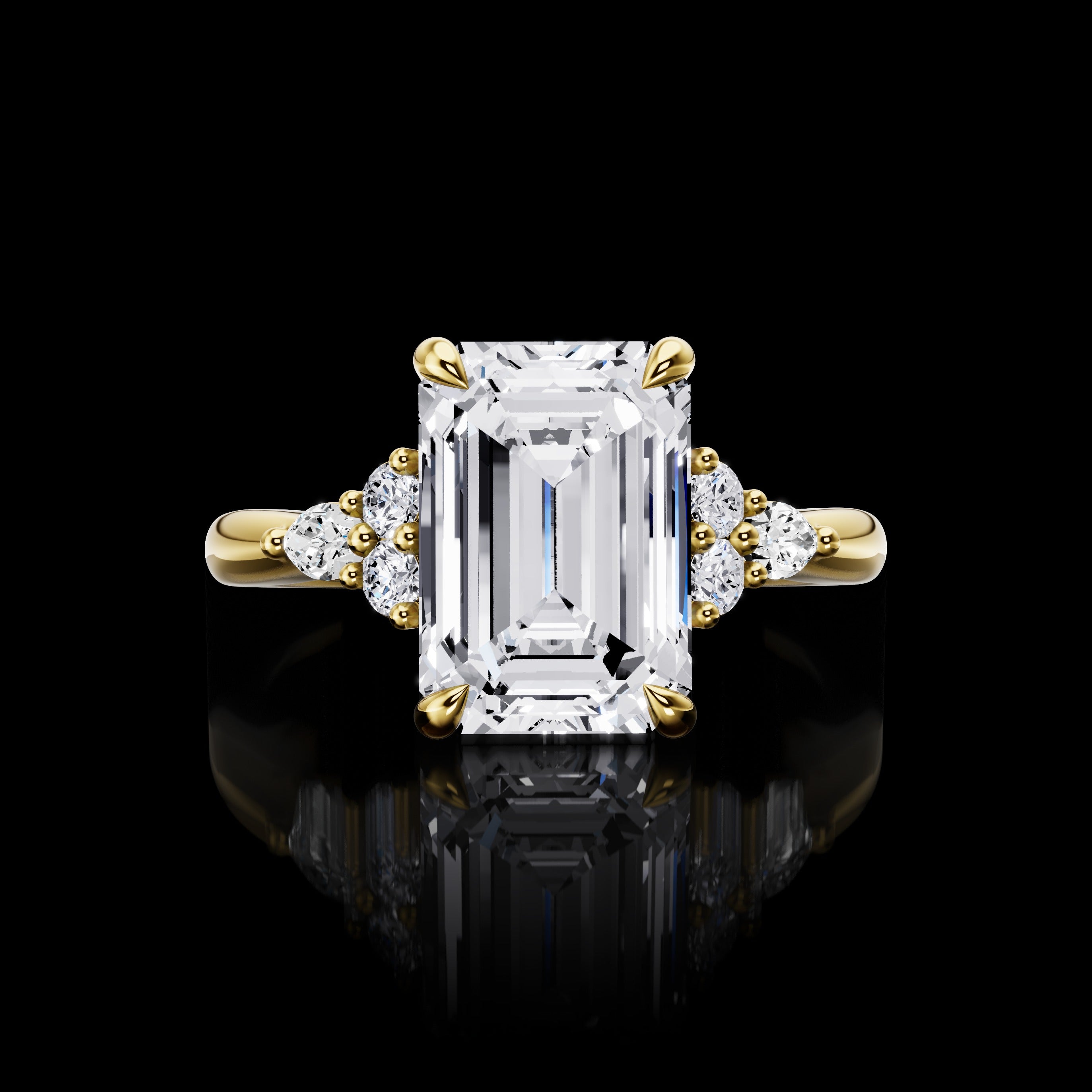 Lab-Grown 3.52 Carat Emerald E-VVS2 Diamond 14K Yellow Gold Special Ring
