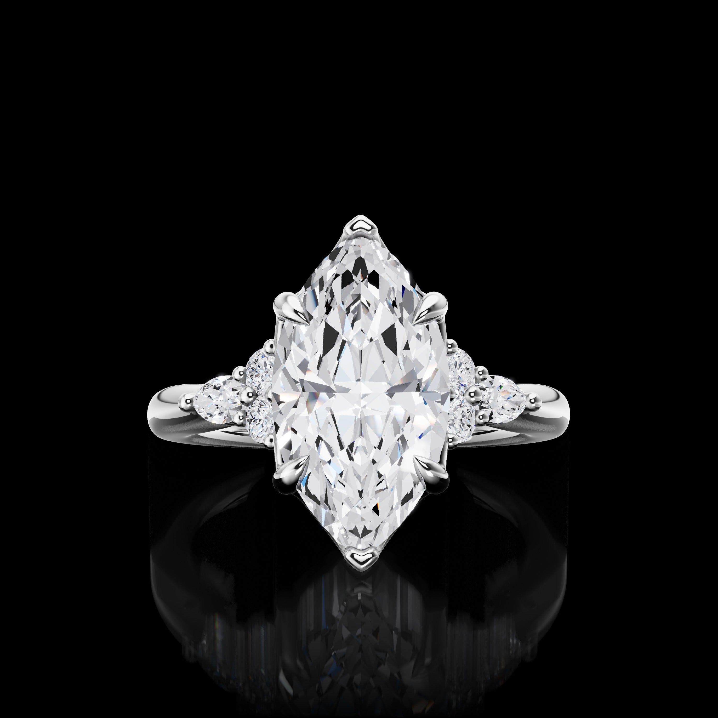 Lab-Grown 3.2 Carat Marquise E-VVS2 Diamond 14K White Gold Special Ring