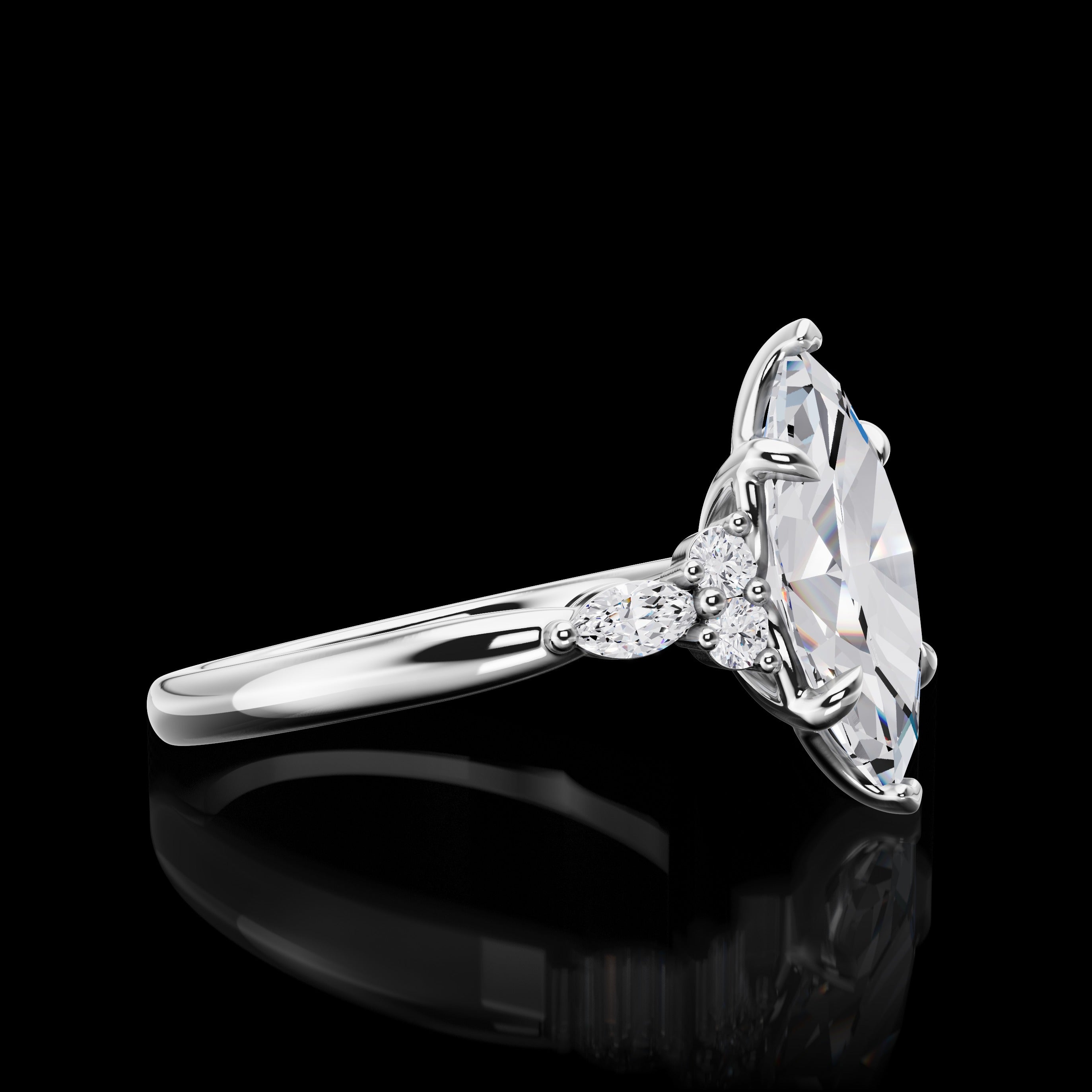 Lab-Grown 3.2 Carat Marquise E-VVS2 Diamond 14K White Gold Special Ring