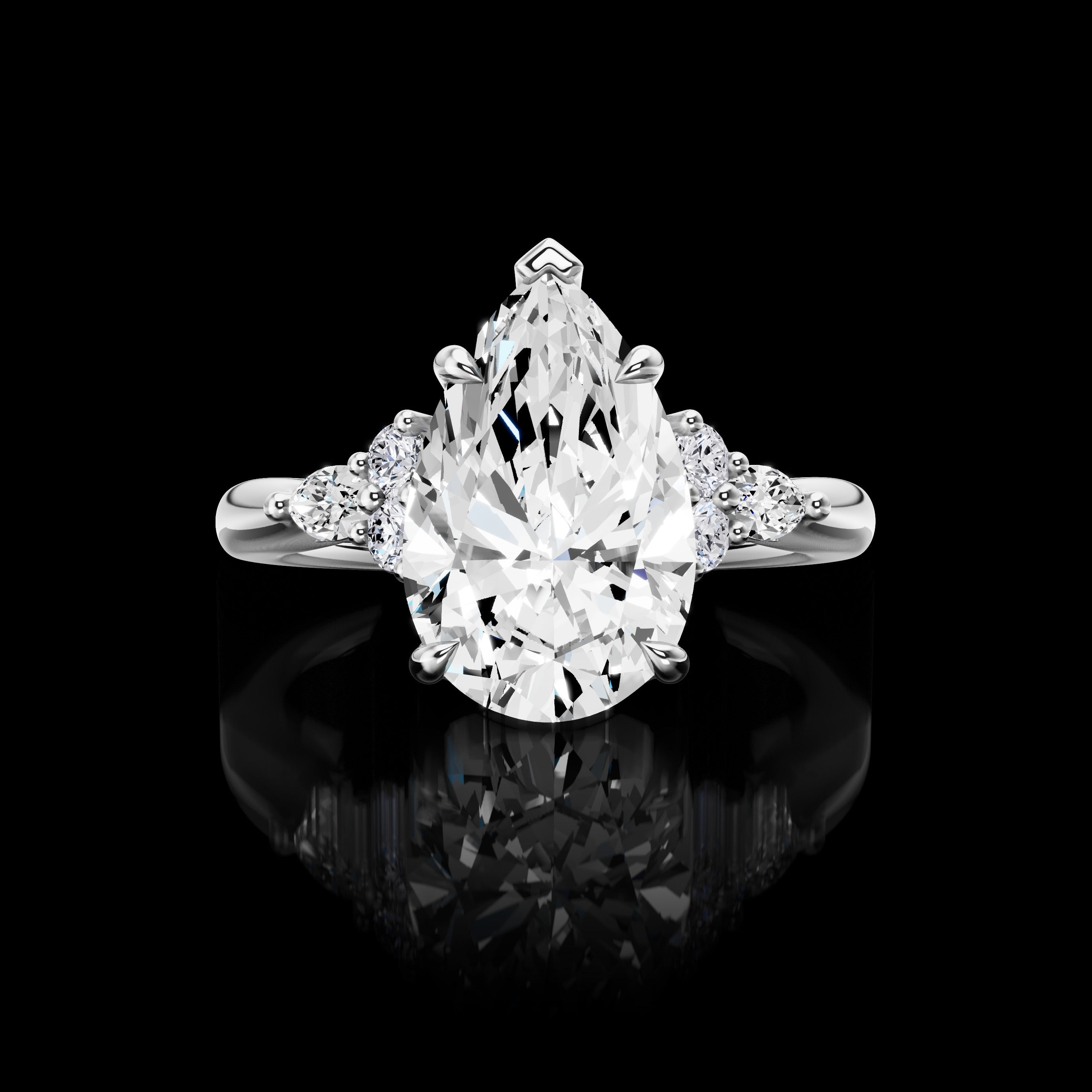 Lab-Grown 3.08 Carat Pear E-VVS2 Diamond 14K White Gold Special Ring