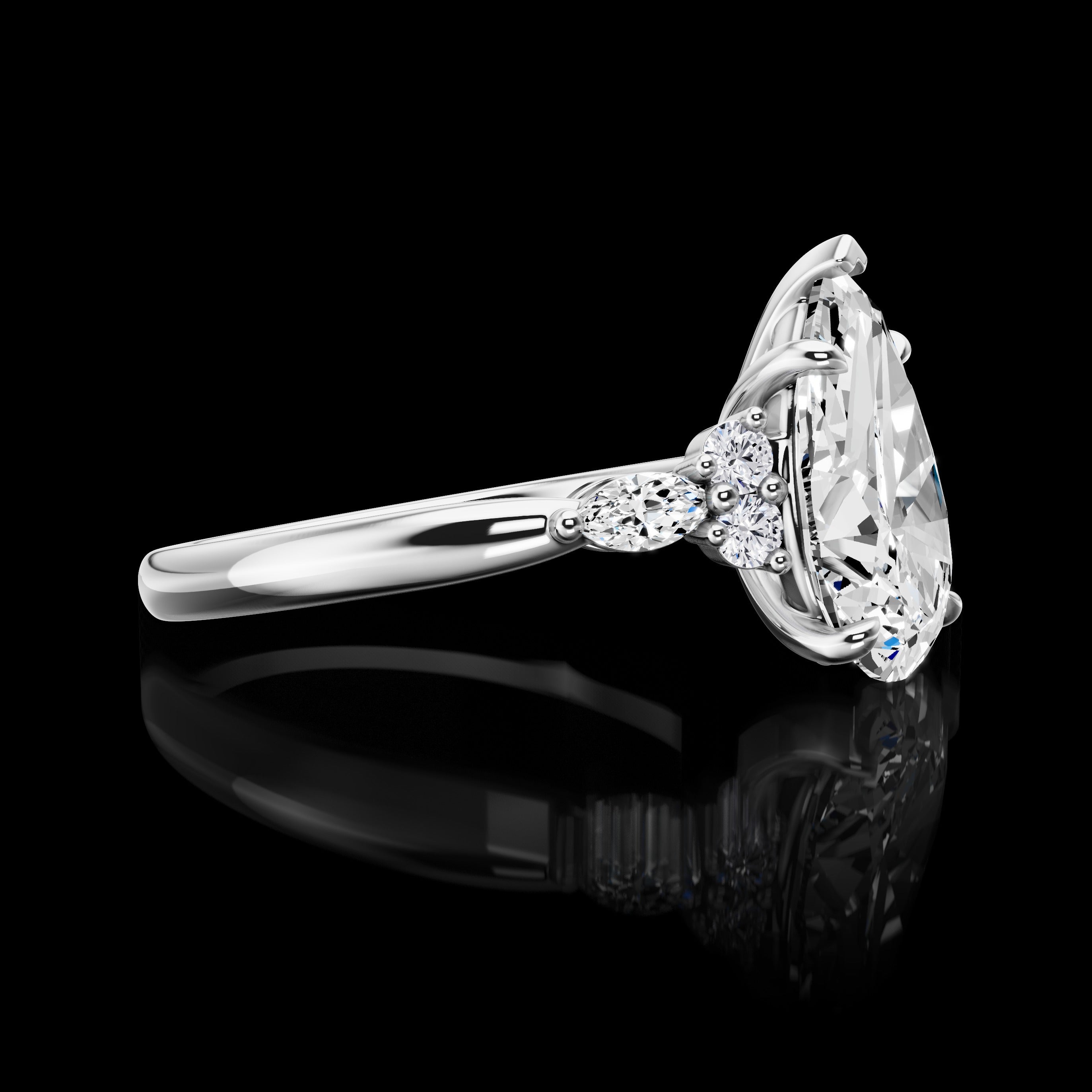 Lab-Grown 3.08 Carat Pear E-VVS2 Diamond 14K White Gold Special Ring