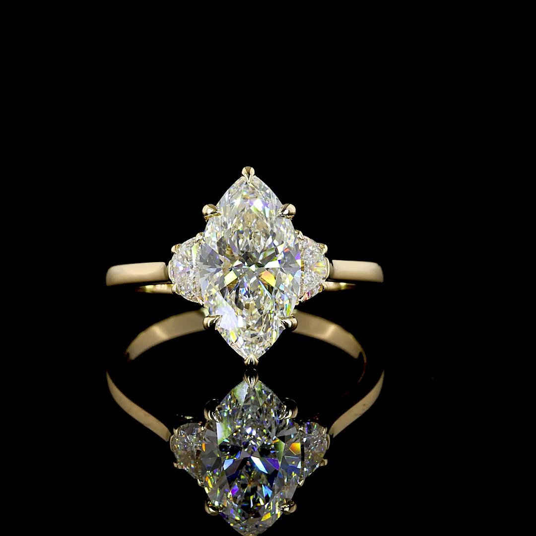 Lab-Grown 2.4 Carat Marquise F-VS1 Diamond 14K Yellow Gold 3 Stones Ring