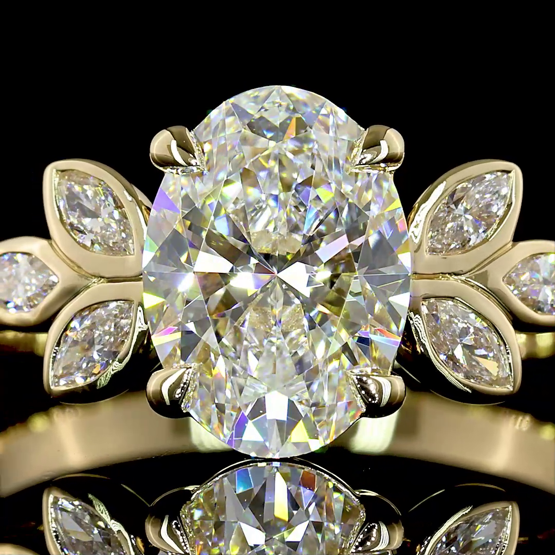 Lab-Grown 1.74 Carat Oval D-VVS2 Diamond 14K Yellow Gold Special Ring