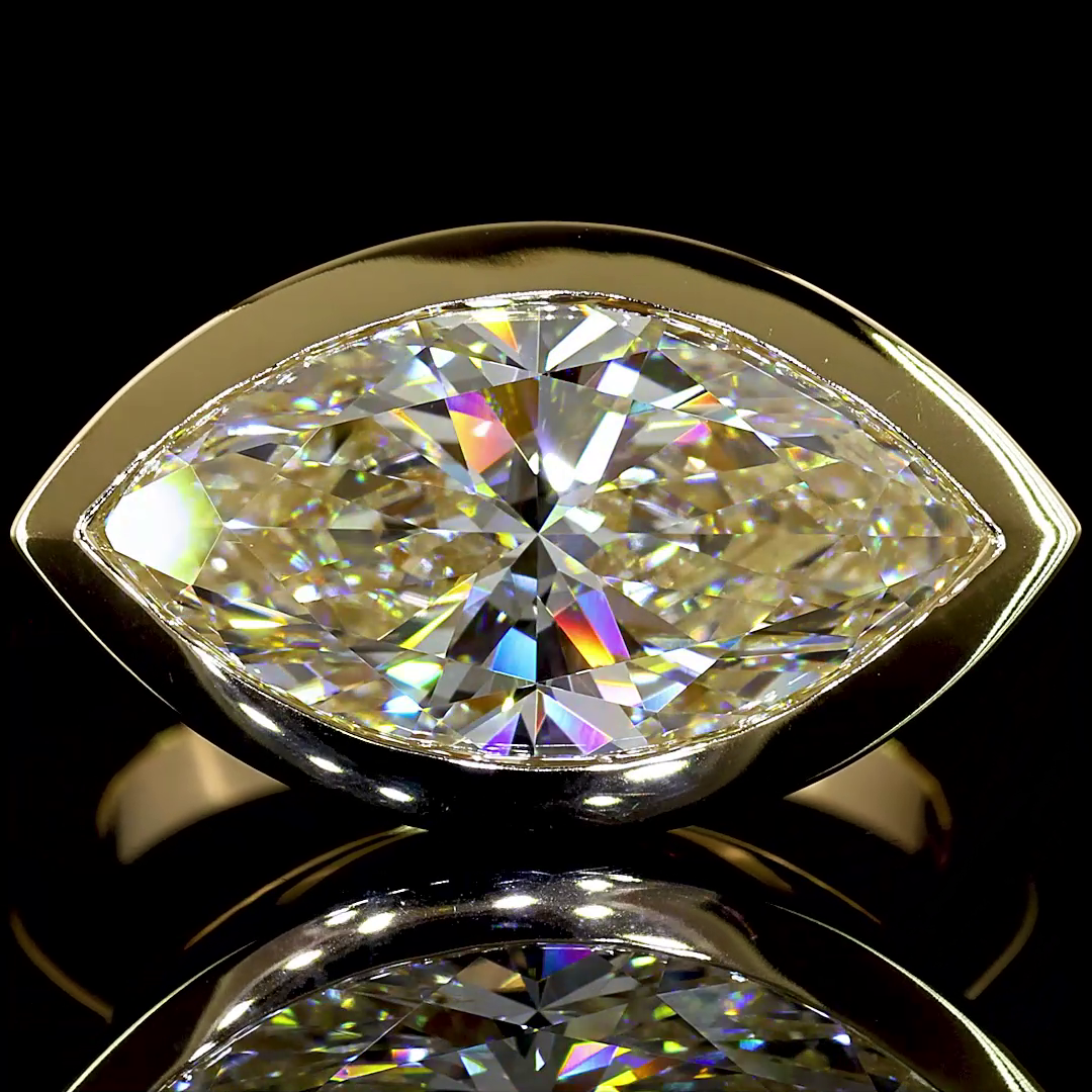 Lab-Grown 5 Carat Marquise E-VVS2 Diamond 14K Yellow Gold Solitaire Ring